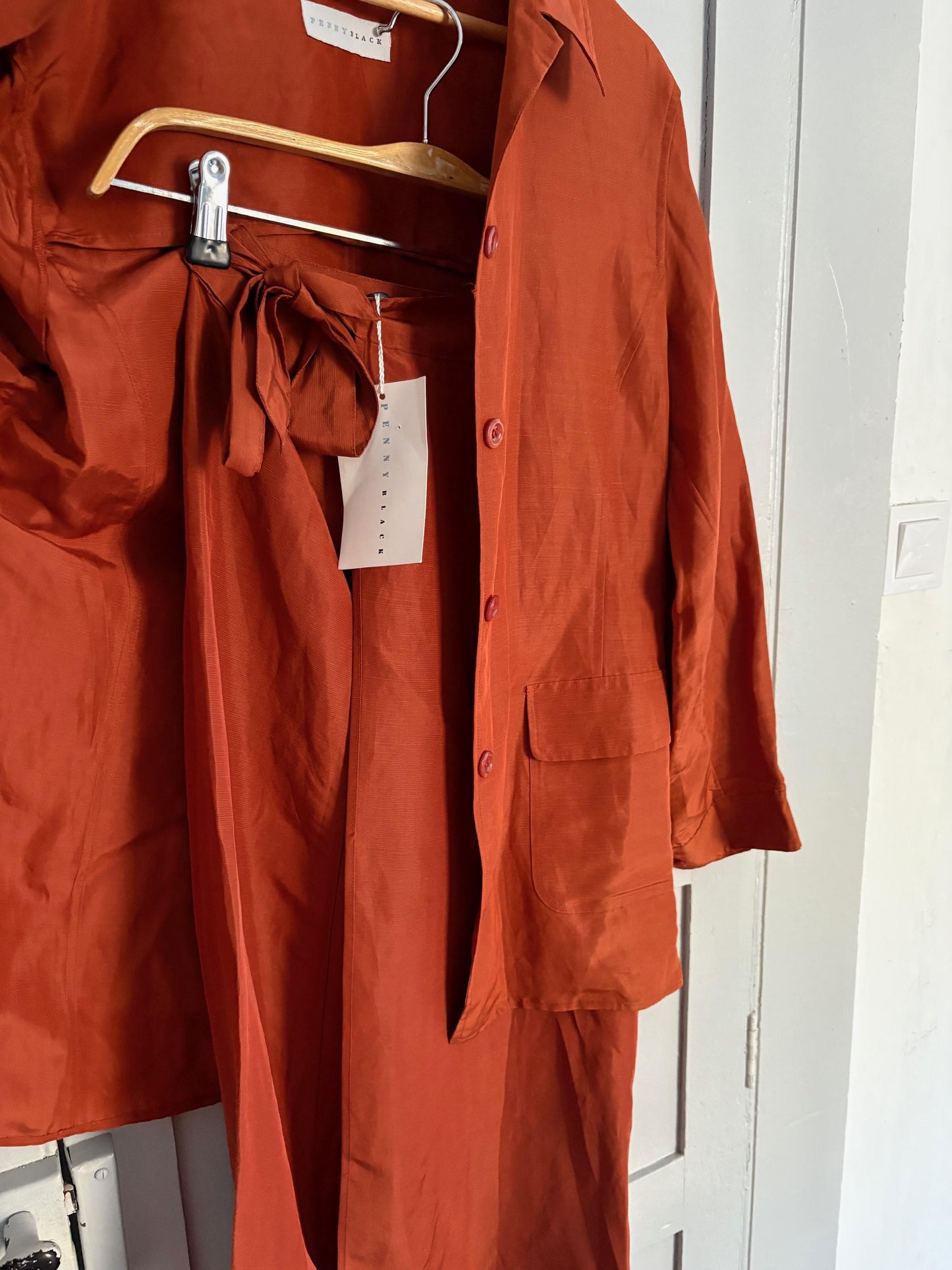 Vintage Penny Black Burnt Orange Silk Linen Two-Piece Set, Wedding Guest Outfit, Designer Skirt & Top, Unworn with Tags, Elegant Women