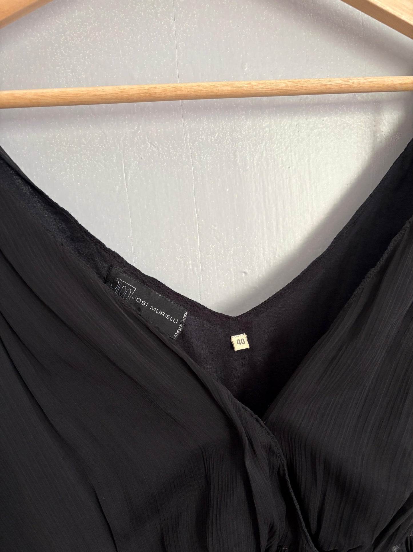 Vintage Jose Murielli black dress, Sexy deep v Basic casual loose fit dress, Lightweight Italian design summer dress, S