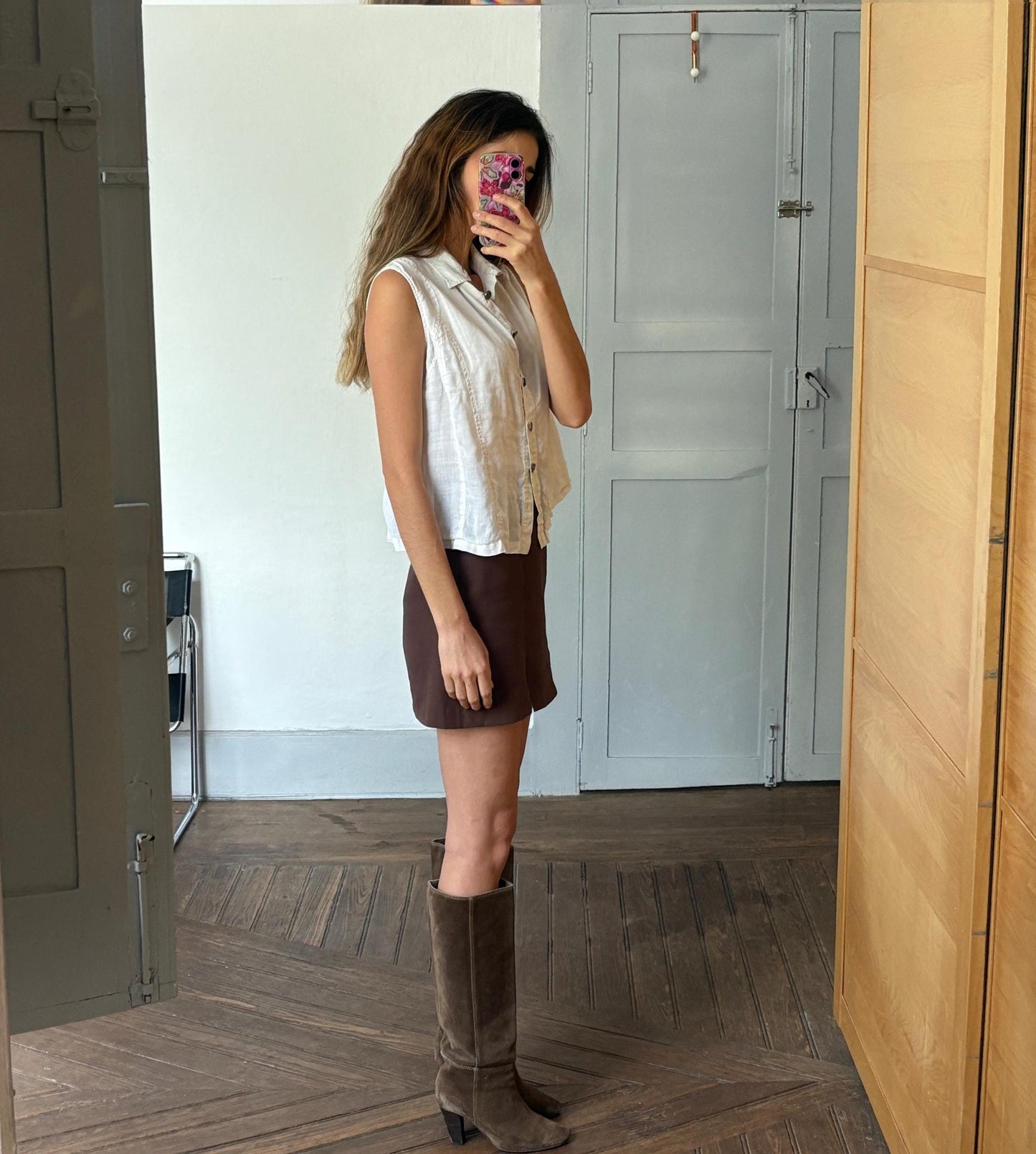 White vintage sleeveless camisole, Collared smart tank top, Elegant Dark Academia sleeveless shirt, S
