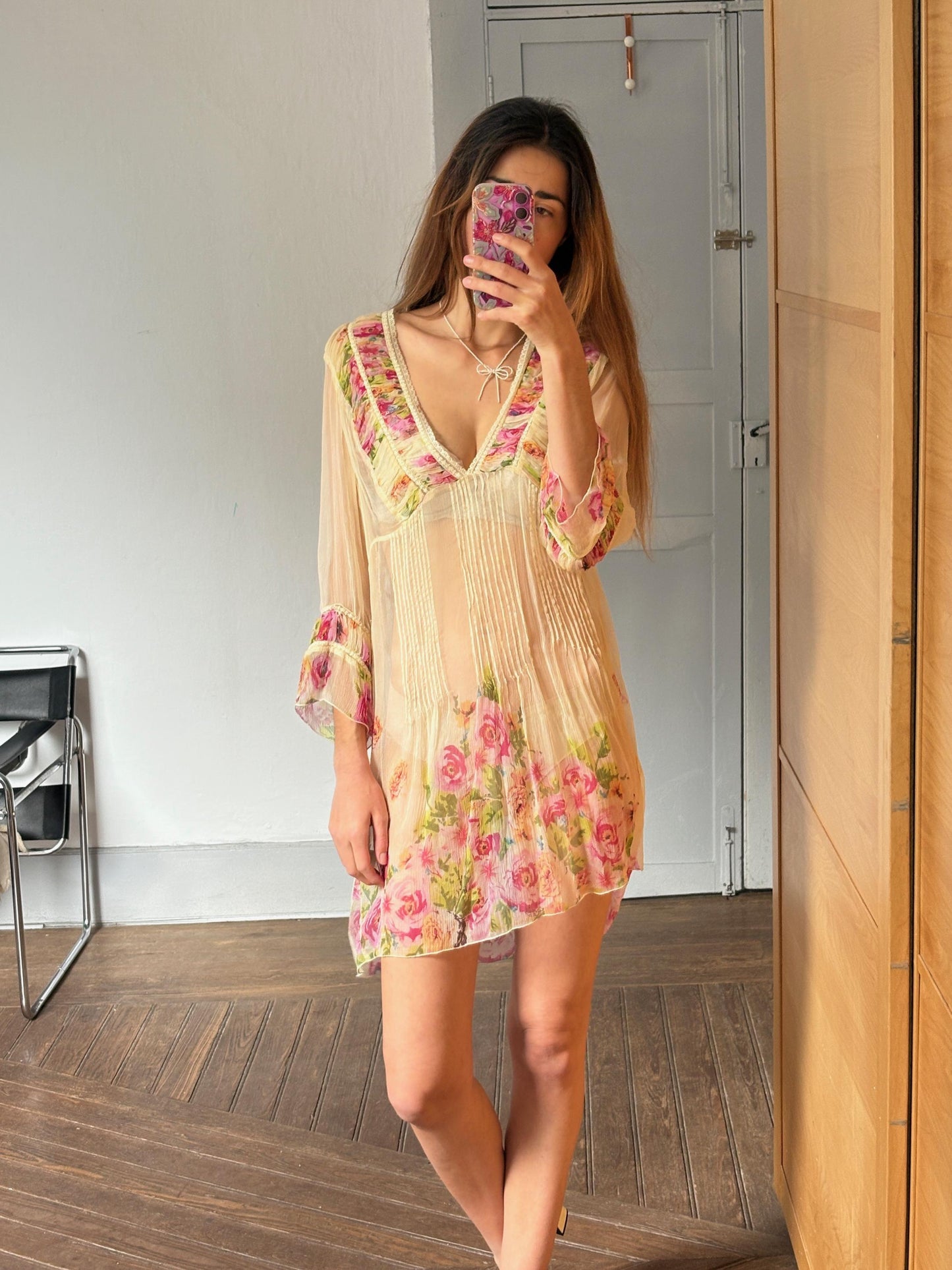 Vintage Sheer floral summer bikini dress, Sexy see through rose flower gypsy dress, Festival boho hippie beach dress