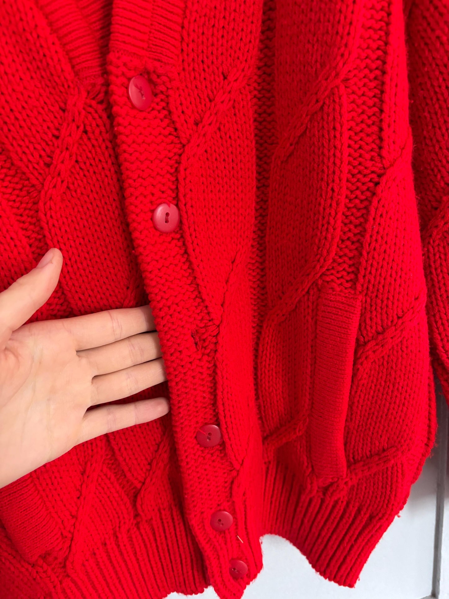 Bright red vintage Chemise Lacoste cardigan, V neck classic aesthetic jumper, Branded winter knit wear, Size M