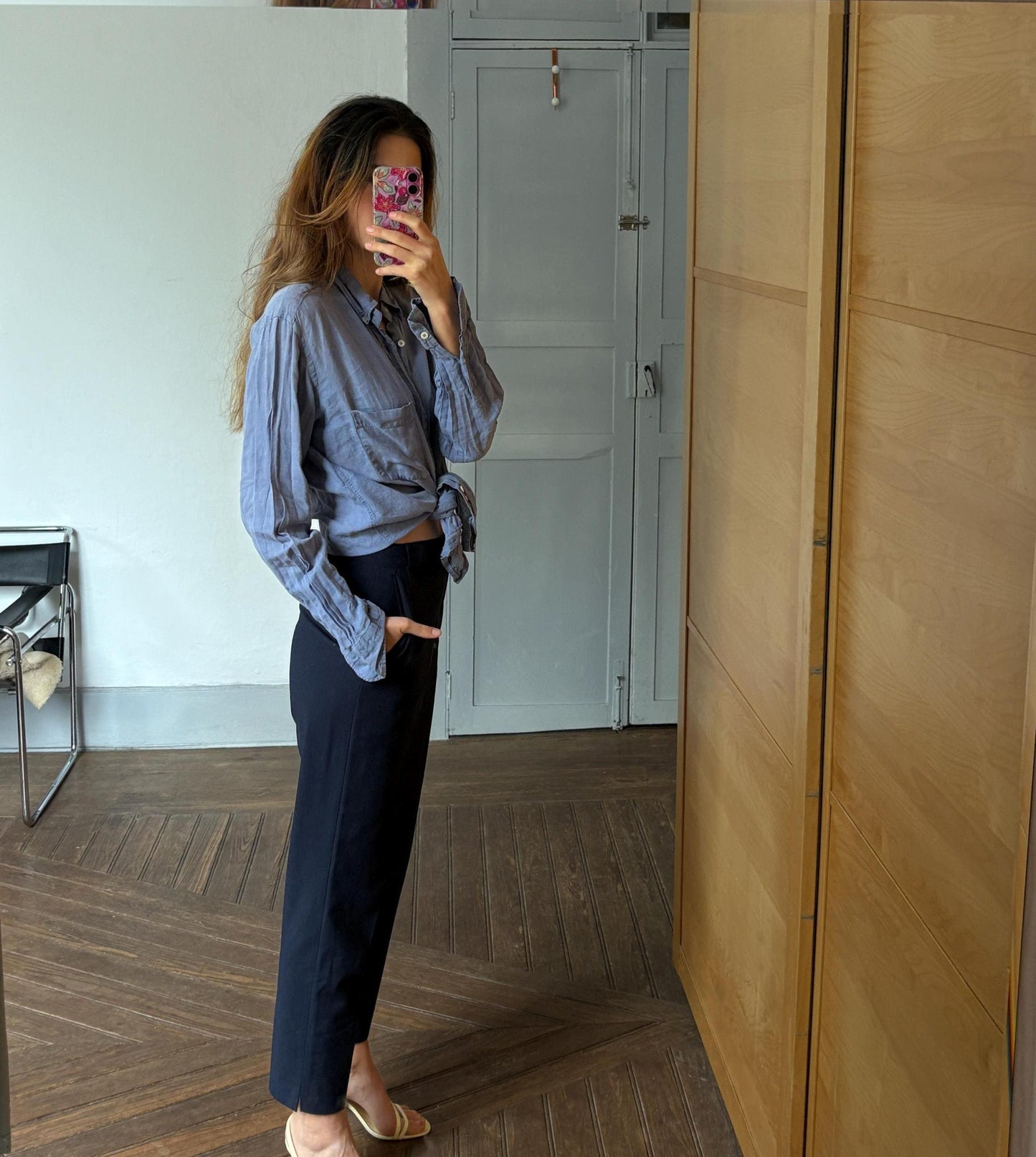 Vintage blue Italian designer Angelo Cenci 100 % linen button down shirt, Men's contemporary long sleeve blouse, Size 41