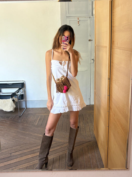 Vintage Boho Fringe Crossbody Bag | Festival Pom-Pom Mini Purse