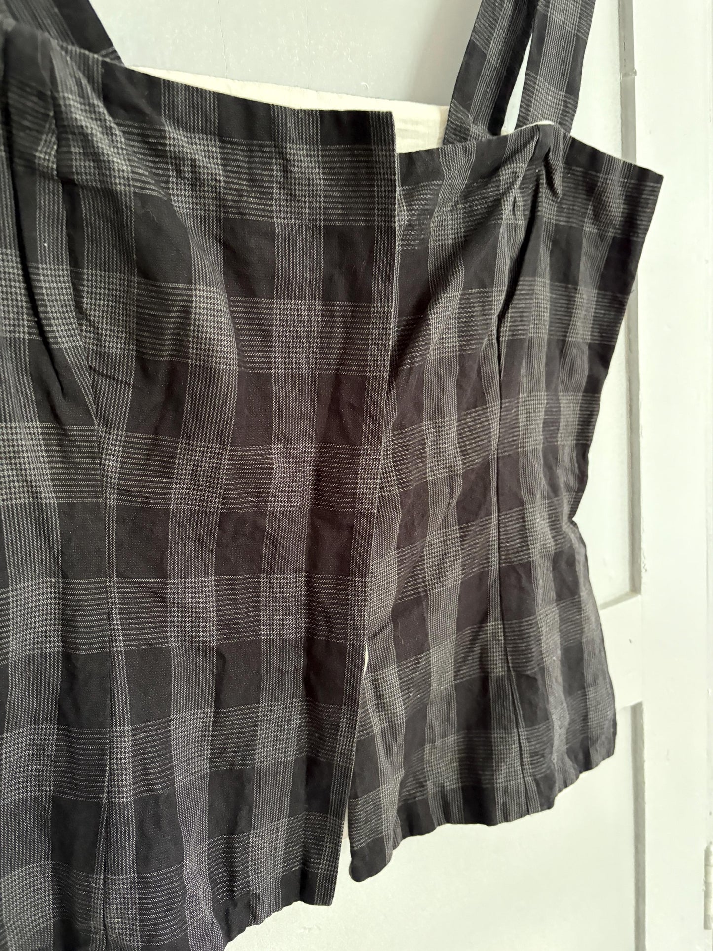 Anette gortz linen blend camisole, Black and grey Cotton plaid top, German designer clothing