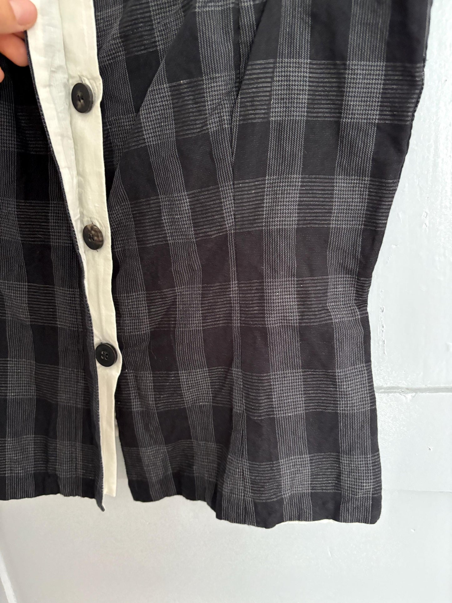 Anette gortz linen blend camisole, Black and grey Cotton plaid top, German designer clothing