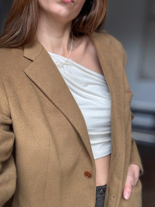 Pure cashmere tan double breasted blazer, Professional Italian design suit jacket, Men's formal evening blazer, Light Academia wear, XL