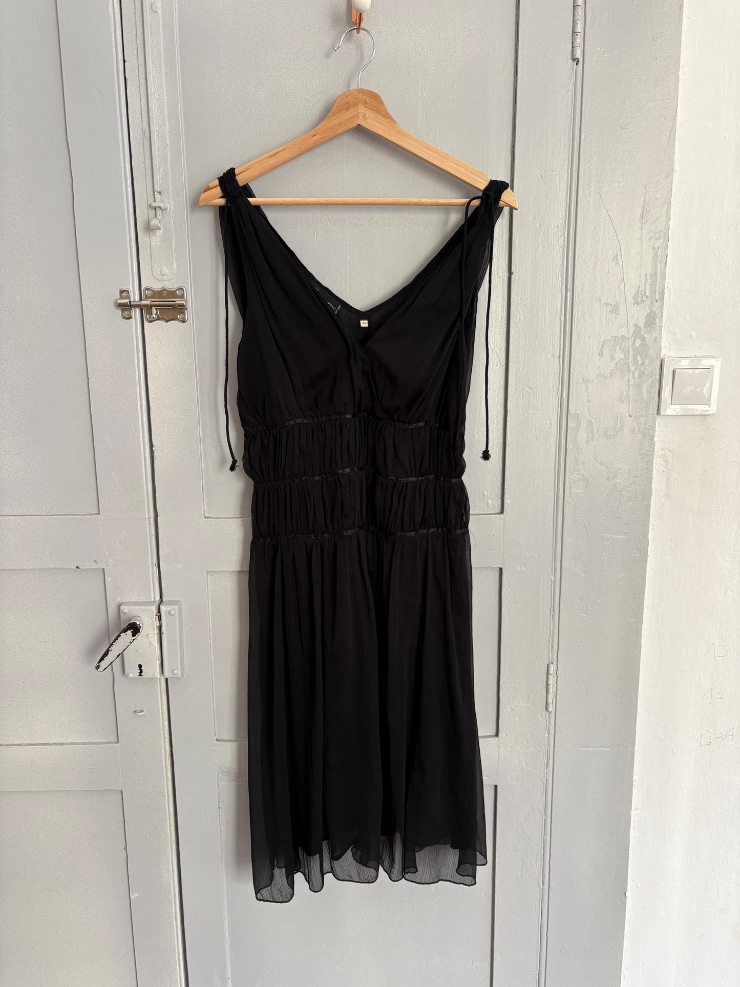 Vintage Jose Murielli black dress, Sexy deep v Basic casual loose fit dress, Lightweight Italian design summer dress, S