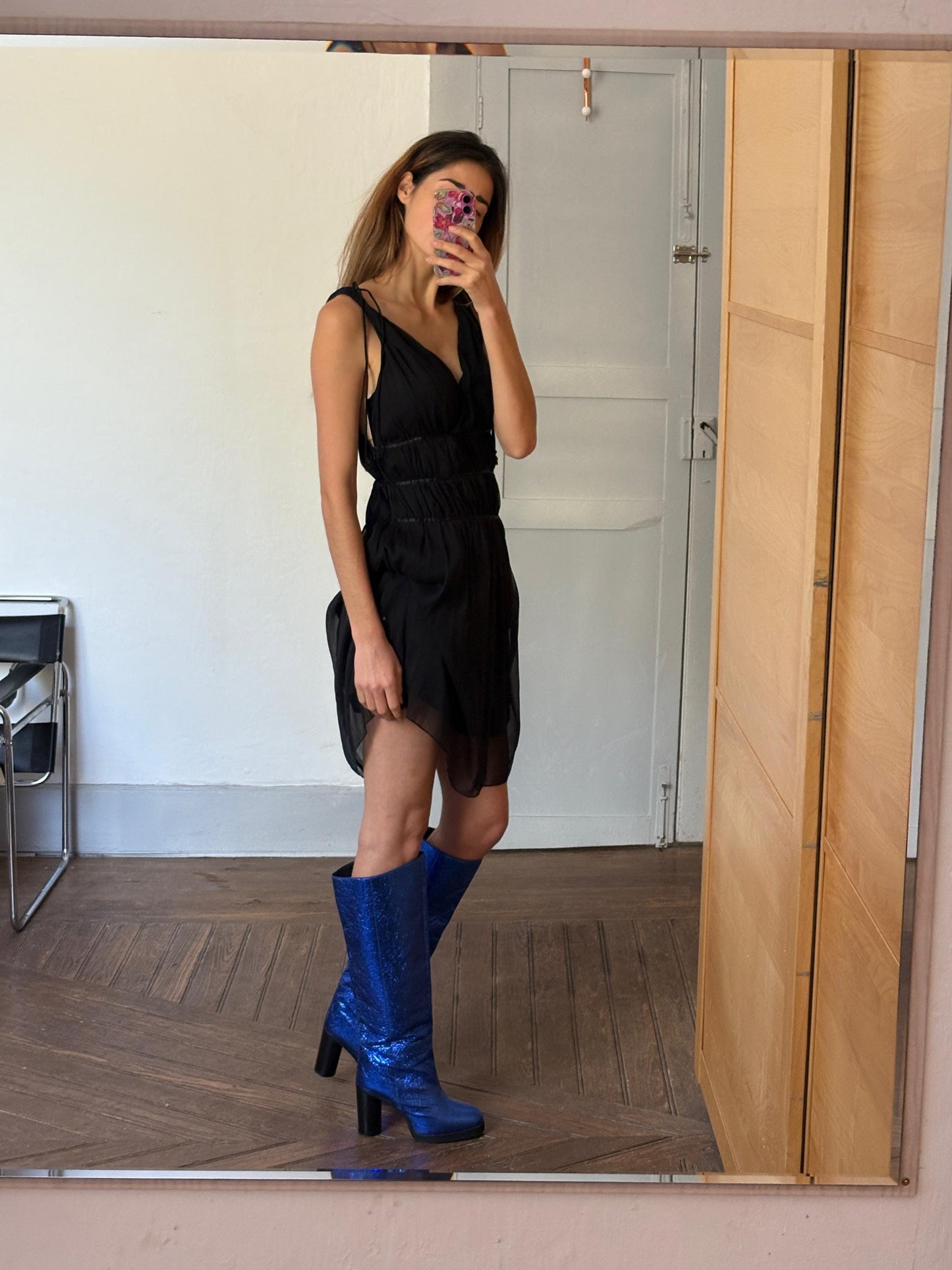 Vintage Jose Murielli black dress, Sexy deep v Basic casual loose fit dress, Lightweight Italian design summer dress, S