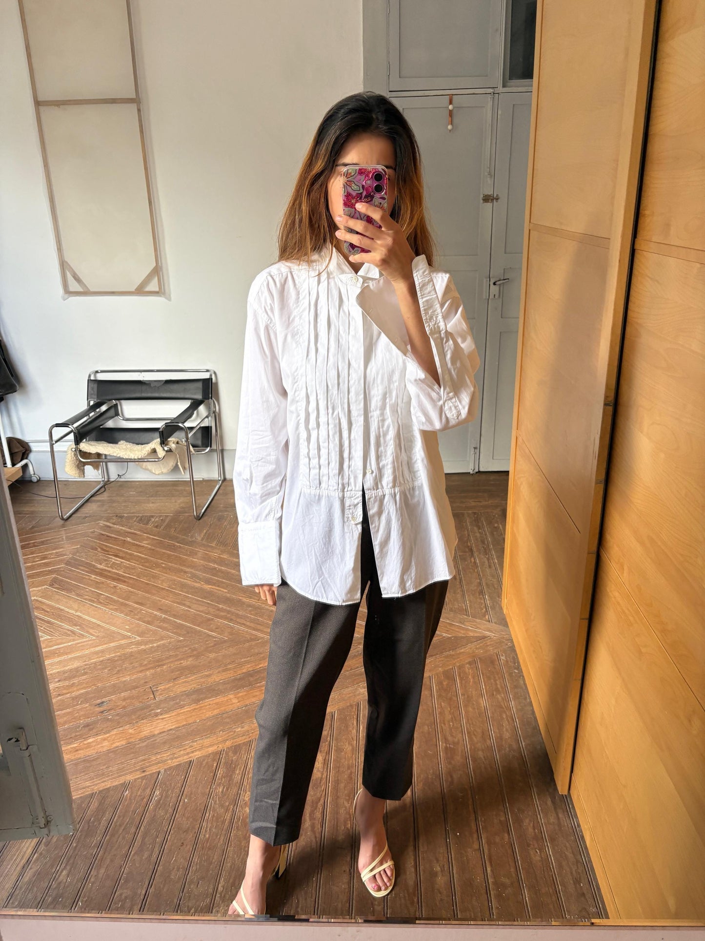 White Crisp Tuxedo button up shirt, Luxury vintage Blouse, Boyfriend Oxford shirt, Oversized academia Fit, MEN Size 40 - L