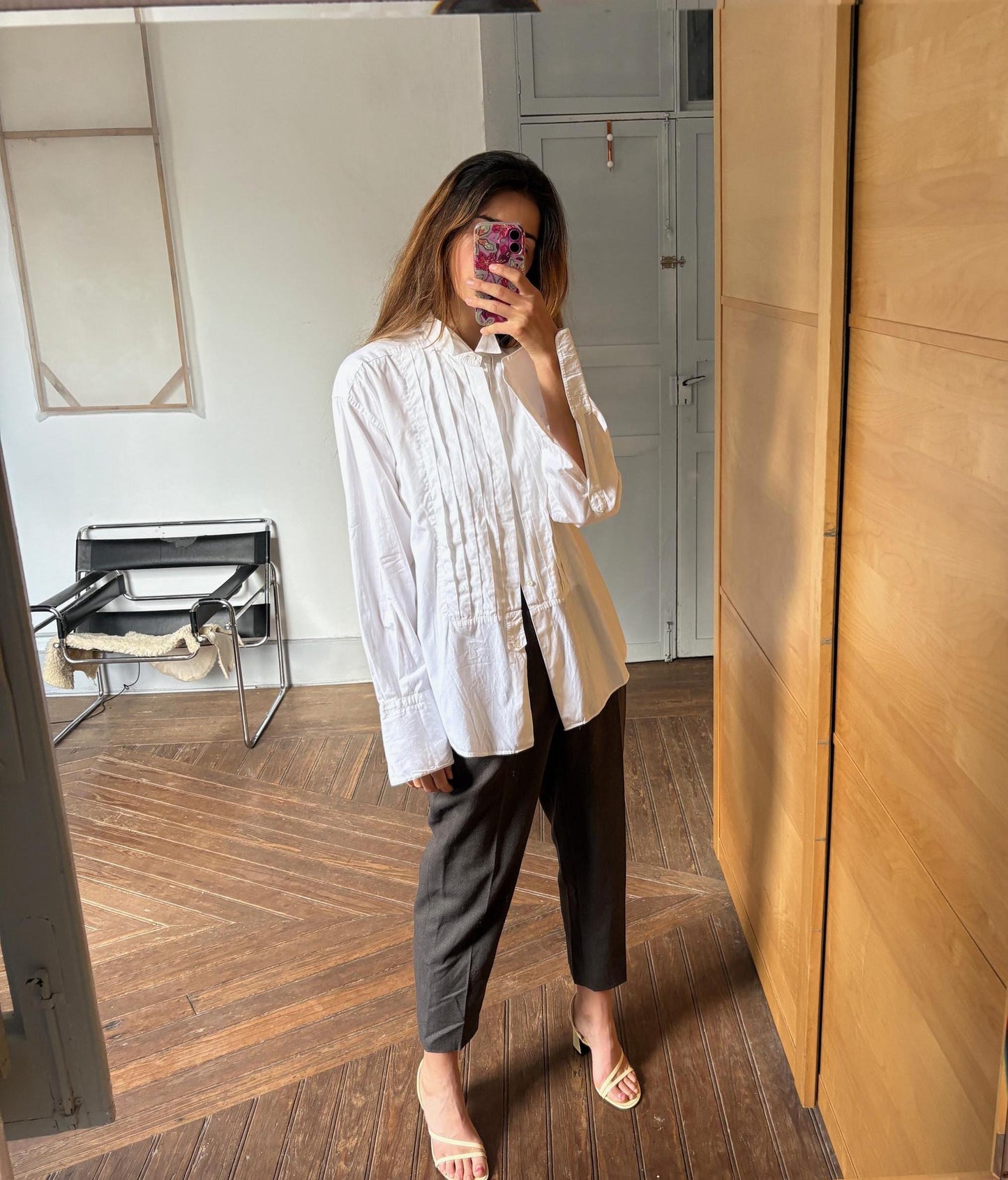 White Crisp Tuxedo button up shirt, Luxury vintage Blouse, Boyfriend Oxford shirt, Oversized academia Fit, MEN Size 40 - L