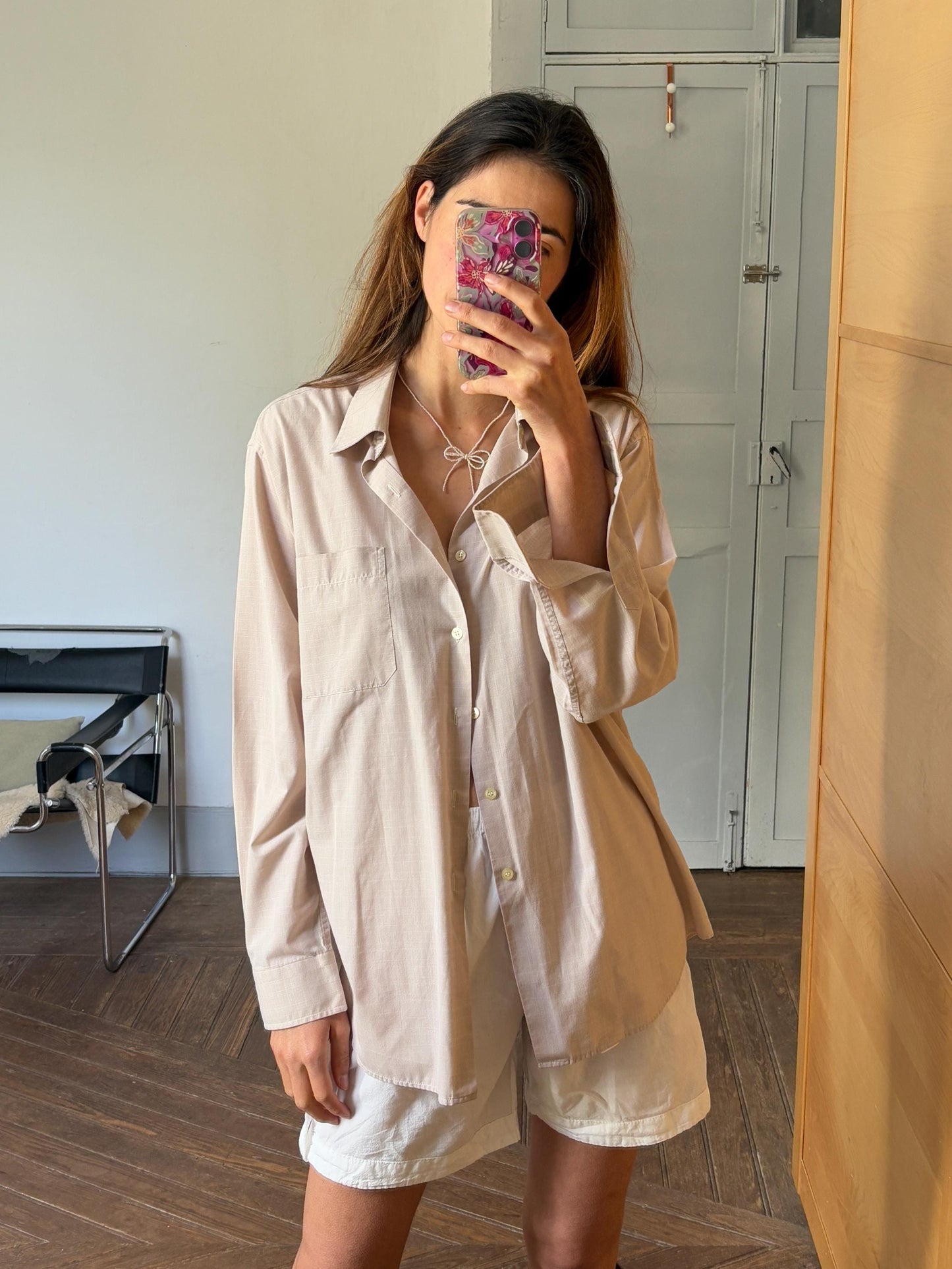 Vintage beige boyfriend oxford shirt, Luxury true vintage earthy oatmeal crisp oversized button down blouse, Scandinavian style, XXL