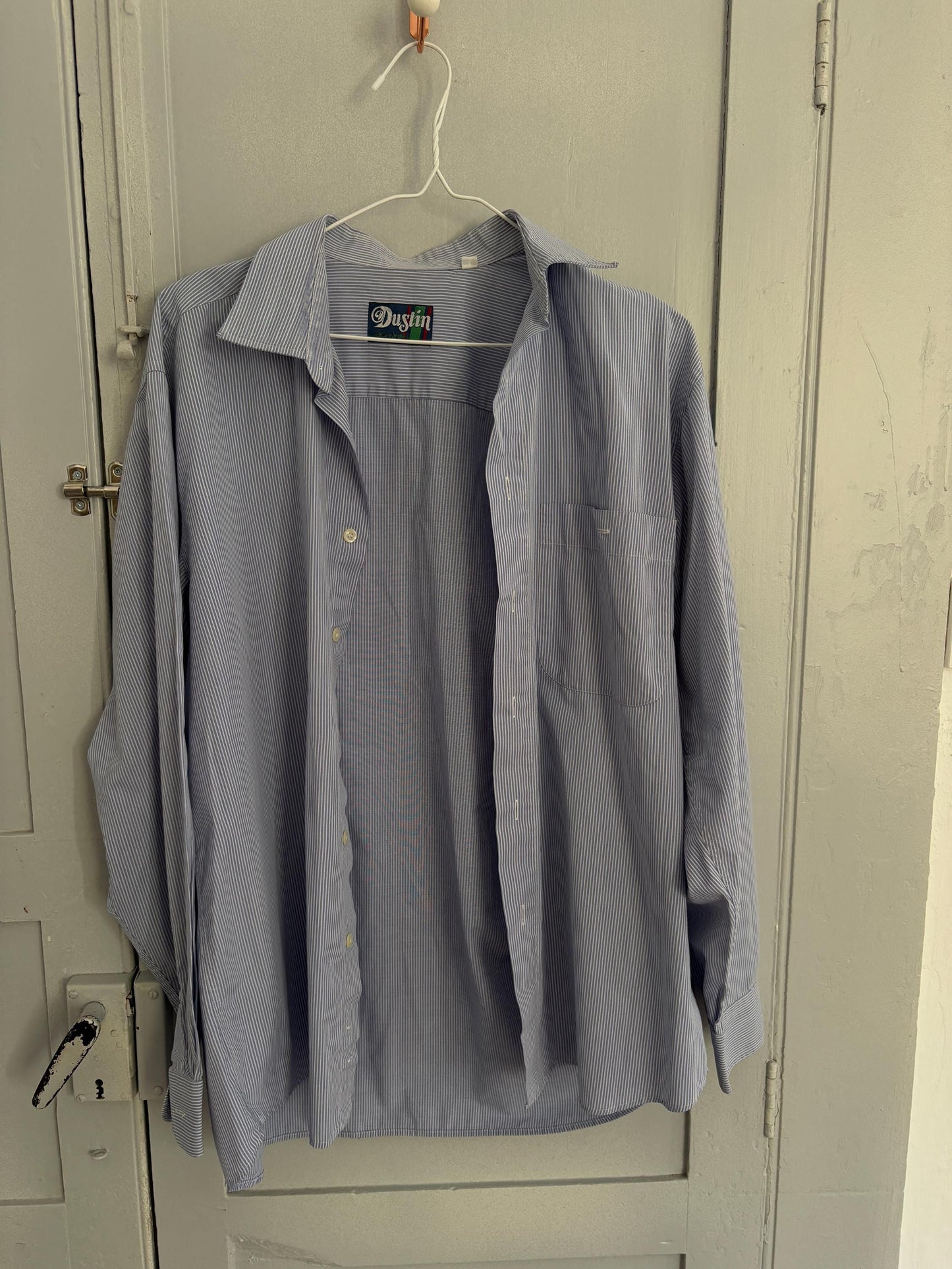 Vintage blue and white striped boyfriend oxford shirt, Luxury true vintage crisp oversized button down blouse, Scandinavian style, XXXL