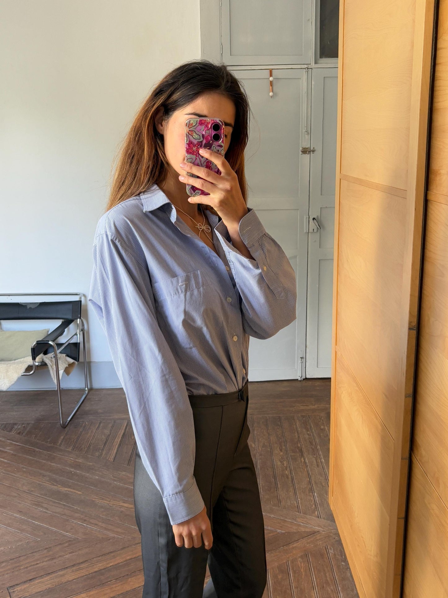 Vintage blue and white striped boyfriend oxford shirt, Luxury true vintage crisp oversized button down blouse, Scandinavian style, XXXL