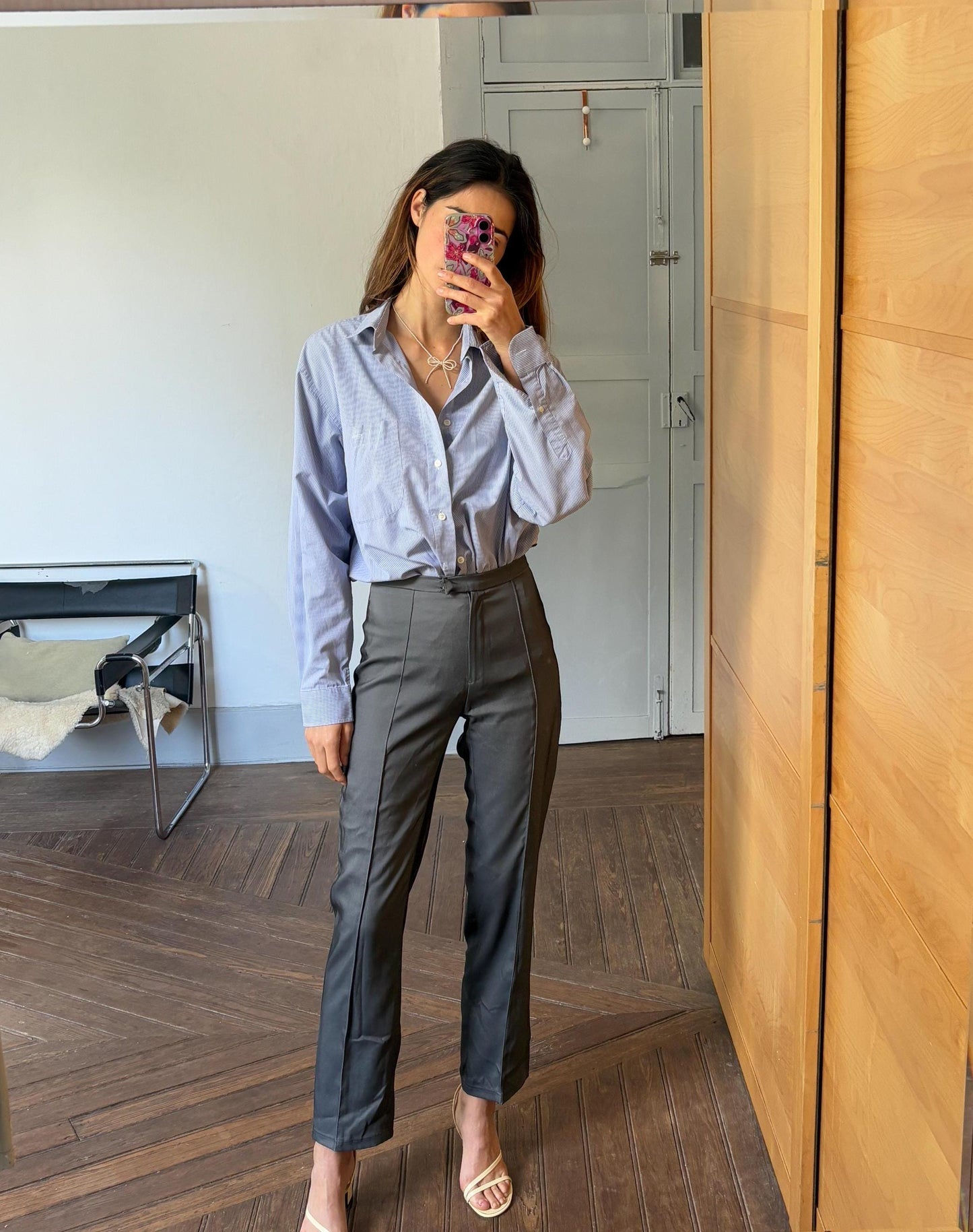 Vintage blue and white striped boyfriend oxford shirt, Luxury true vintage crisp oversized button down blouse, Scandinavian style, XXXL