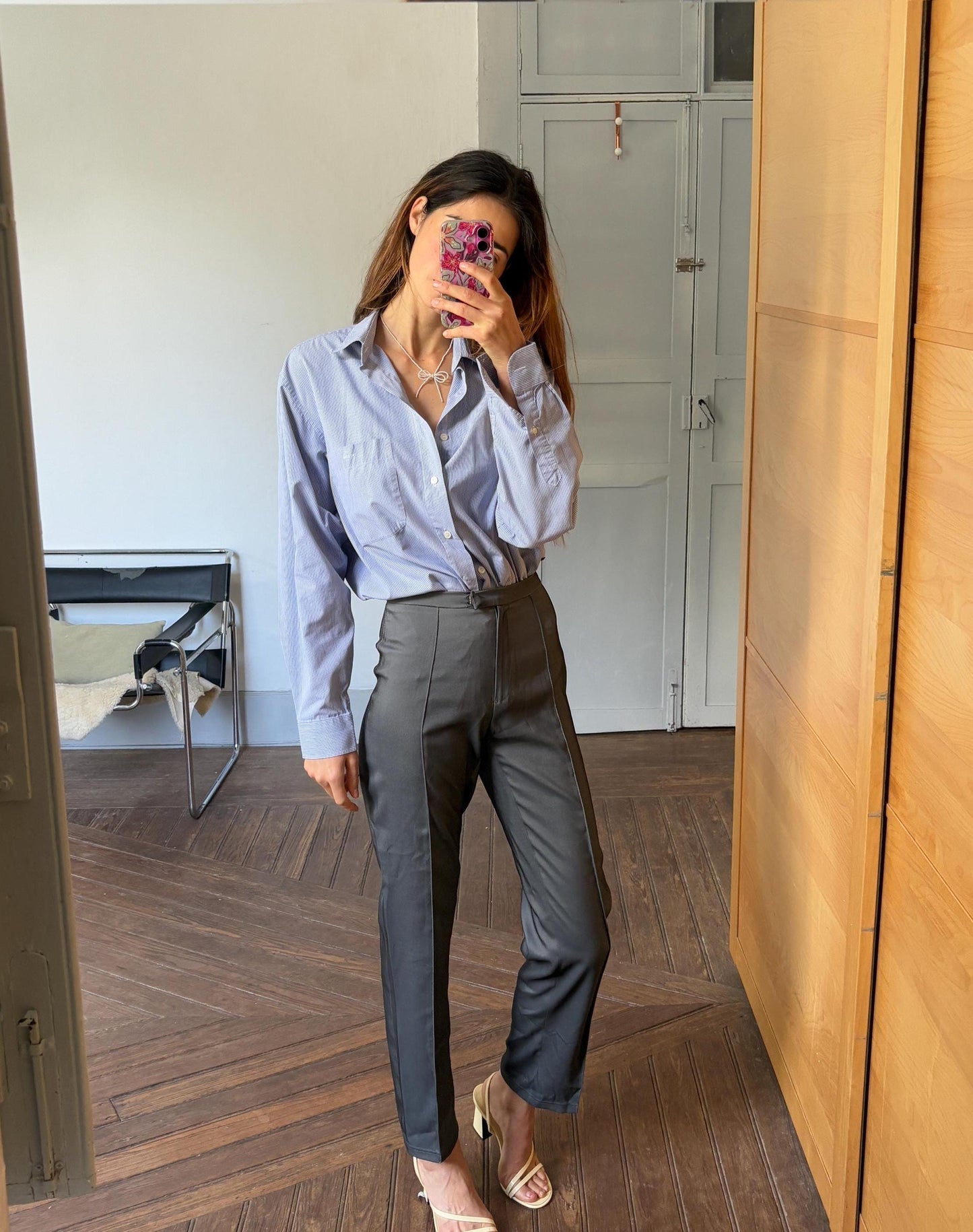 Vintage blue and white striped boyfriend oxford shirt, Luxury true vintage crisp oversized button down blouse, Scandinavian style, XXXL