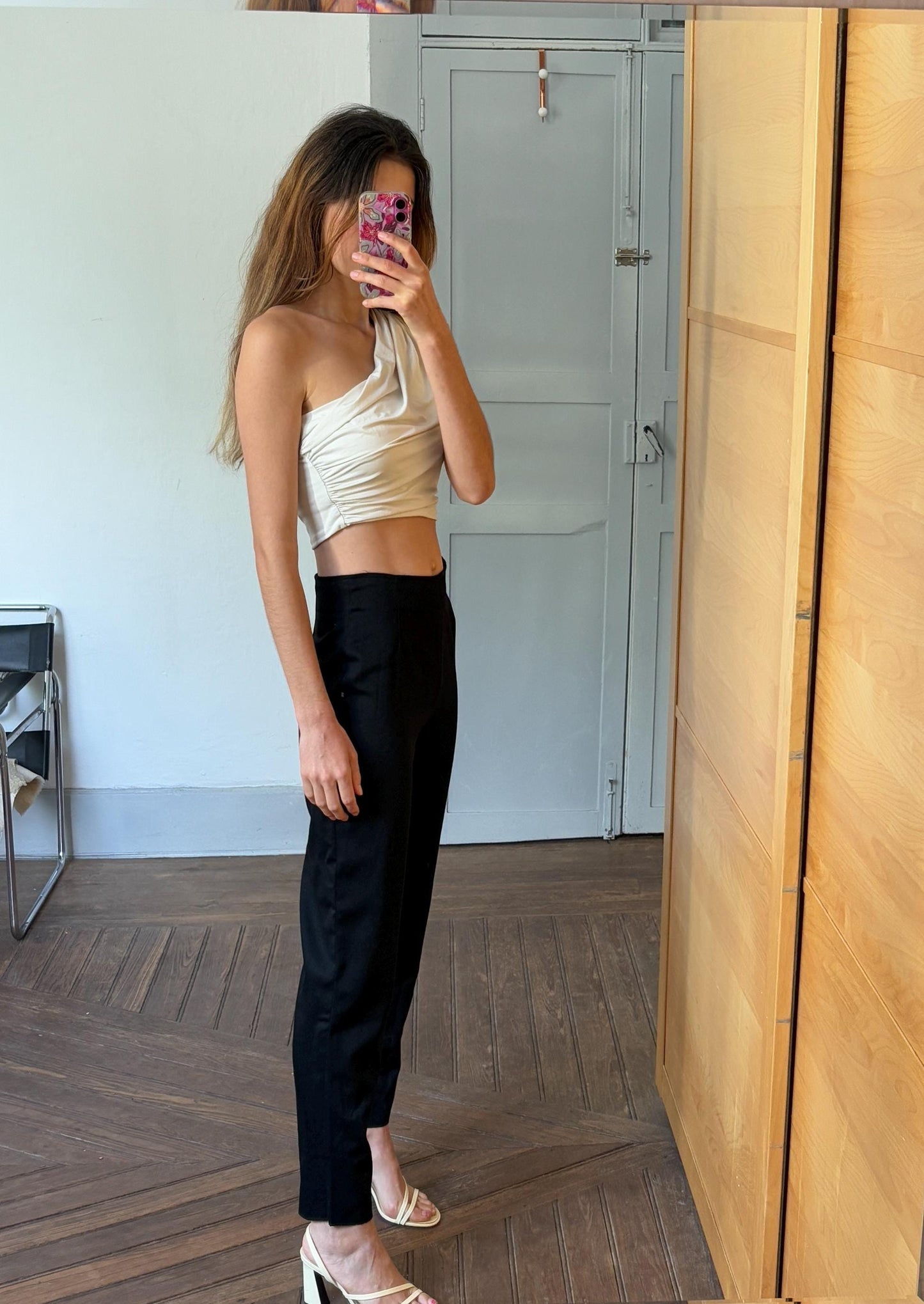 Vintage 100 % wool luxury trousers, Black high waist Italian designer pants, Made in Italy cropped pants
