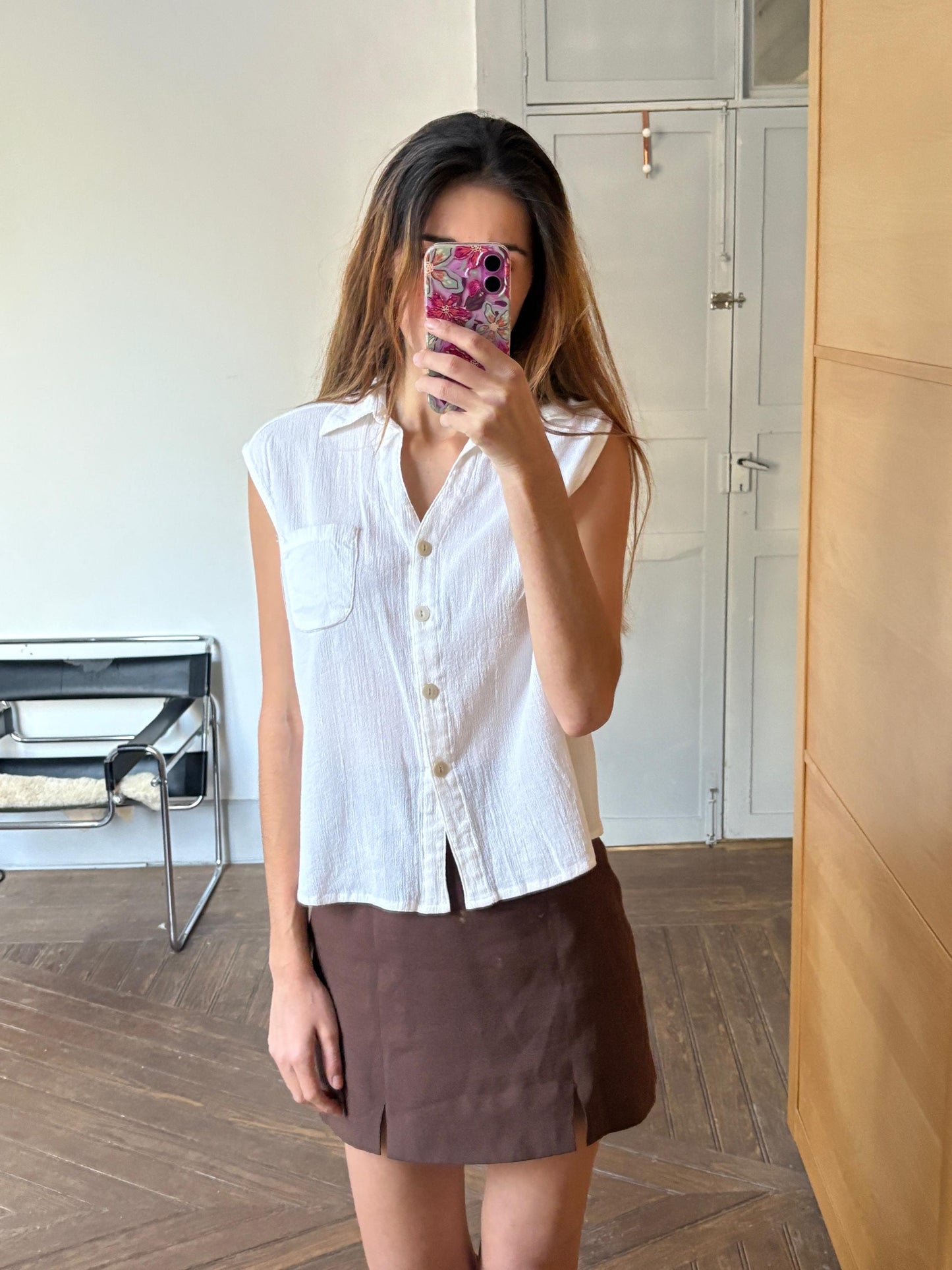 Vintage basic white camisole, Retro Pierre L'amoure cotton camisole, Muslin collared button up summer shirt, Dark Academia fashion, L