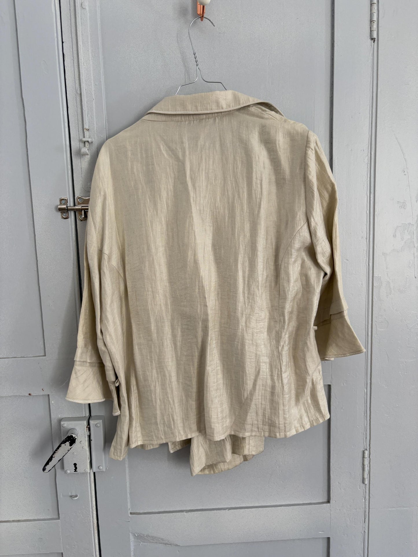 Vintage Paz Torras designer fashion two piece. Glitter sand linen set. Skirt and pants luxury Wedding guest outfit, Size XXL