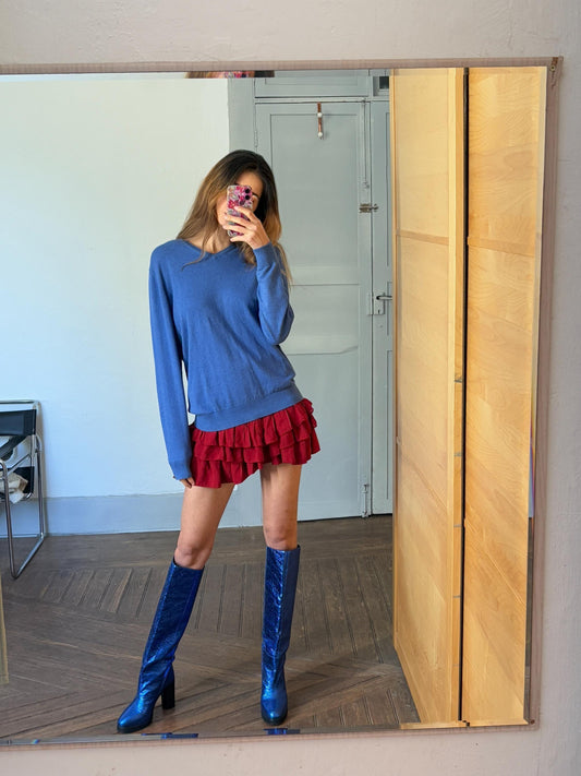 Vintage Emidio Tucci Blue cotton - silk - cashmere pullover, Vibrant Cobalt jumper, L