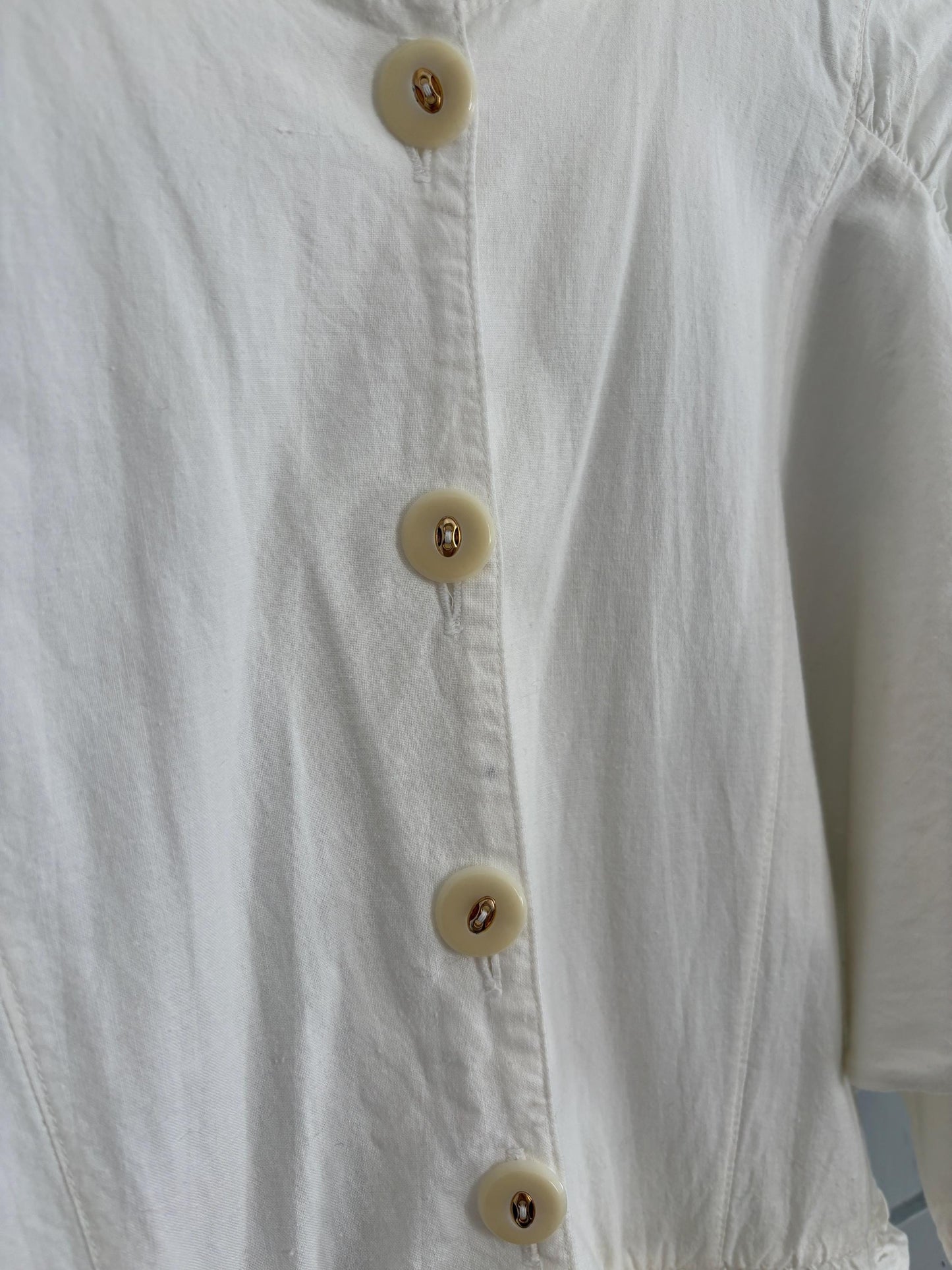Vintage white long jumpsuit, Retro puff sleeve playsuit, loose fit play outfit, Retro workwear, S