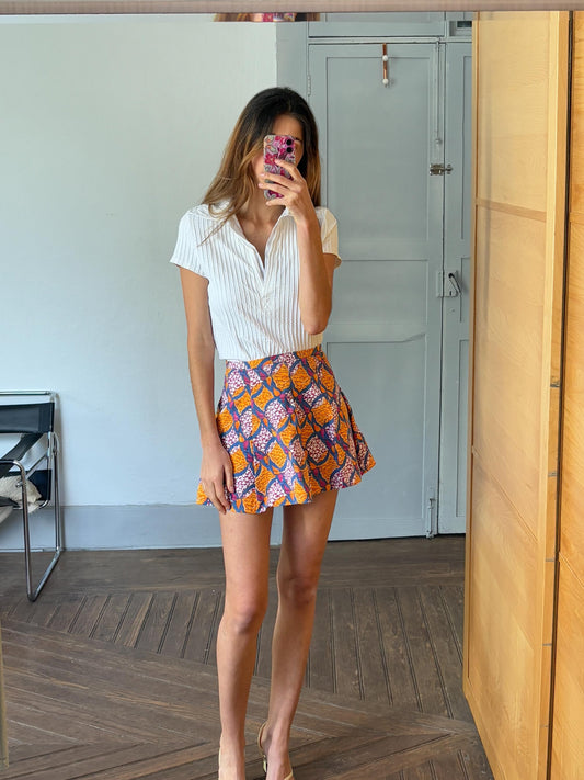 Vintage Colourful Pleated Floral mini Skirt, Super cute vibrant flower print short summer outfit