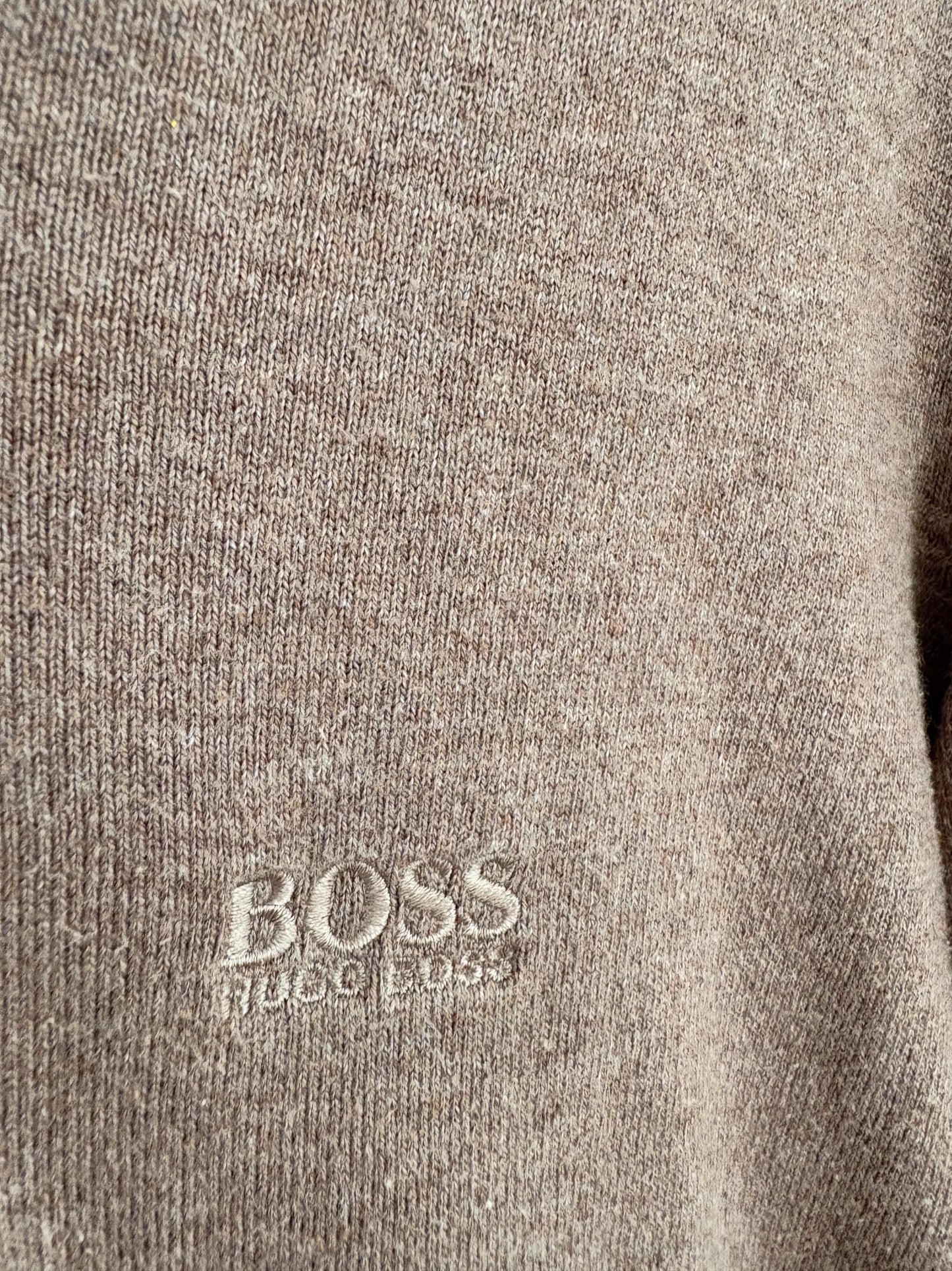 Light academia vintage Hugo Boss pullover, Cotton - cashmere winter sweater, Cozy tan slim fit autumn knit, Size M