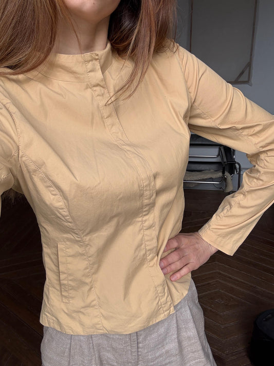 Beige Modernist Button-Up Shirt — detail