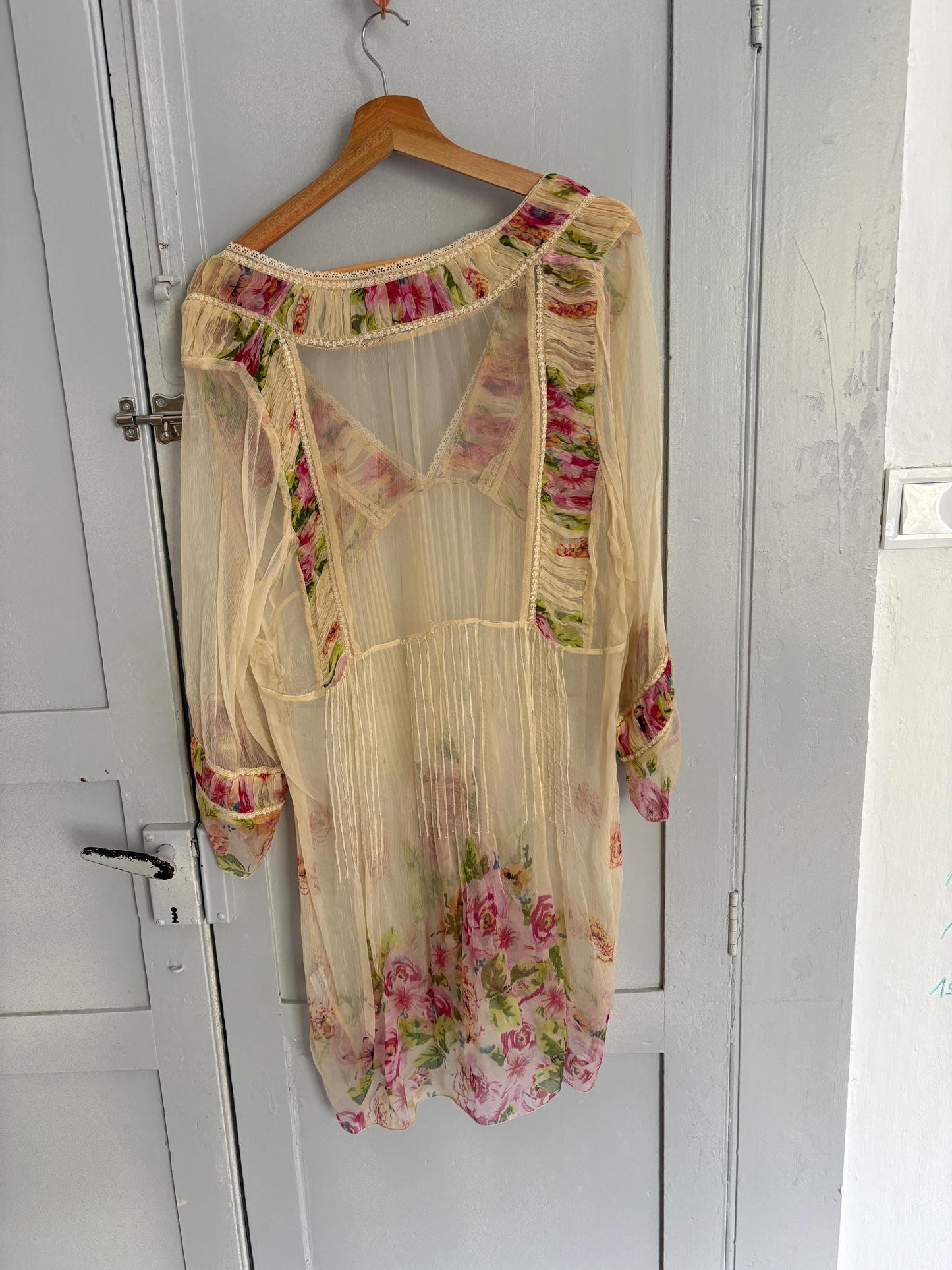 Vintage Sheer floral summer bikini dress, Sexy see through rose flower gypsy dress, Festival boho hippie beach dress