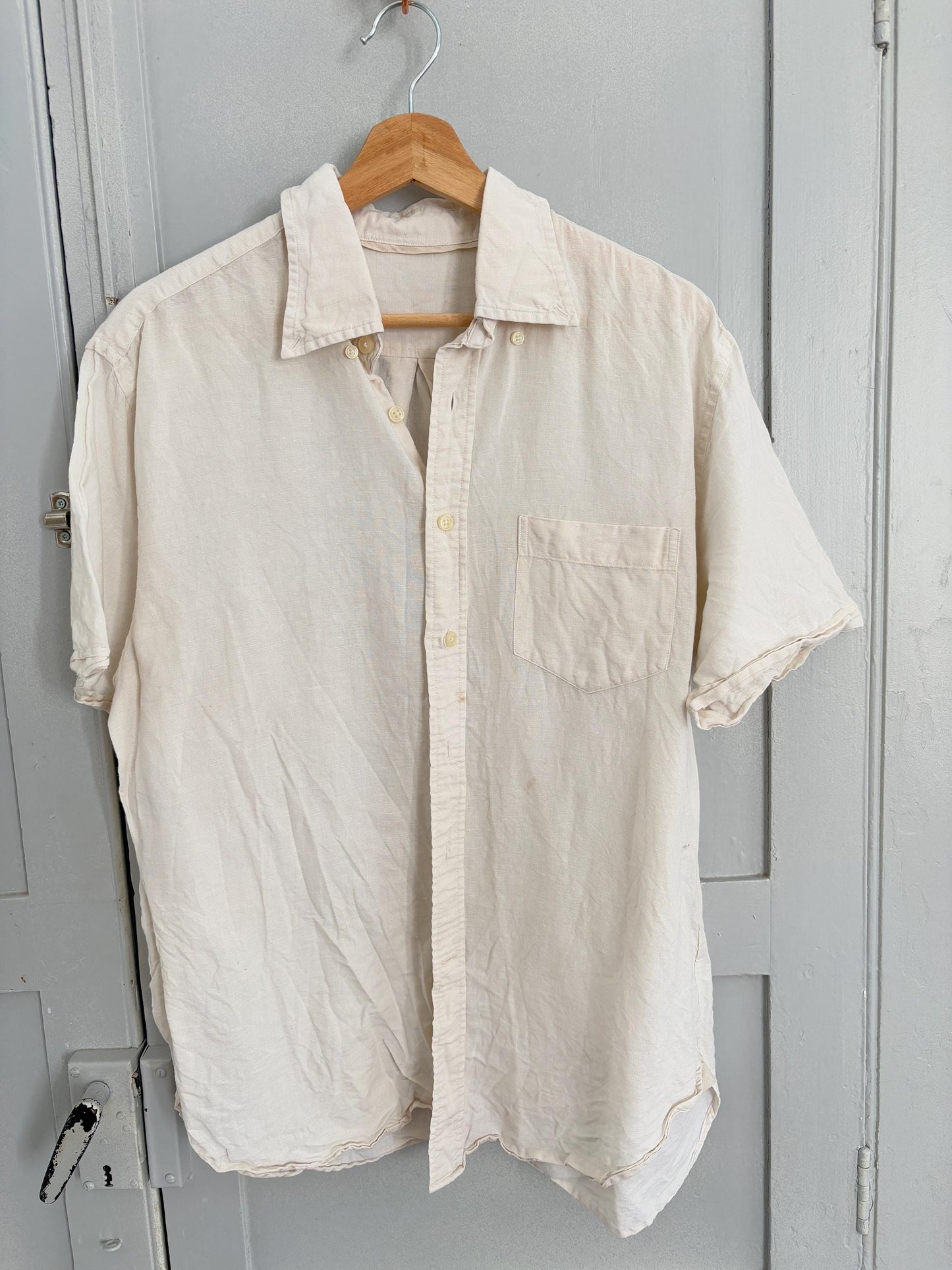 Vintage white smart men button up shirt, playful summer button down, Boxy fit Boyfriend blouse, knot tie shirt, Dark Academia shirt