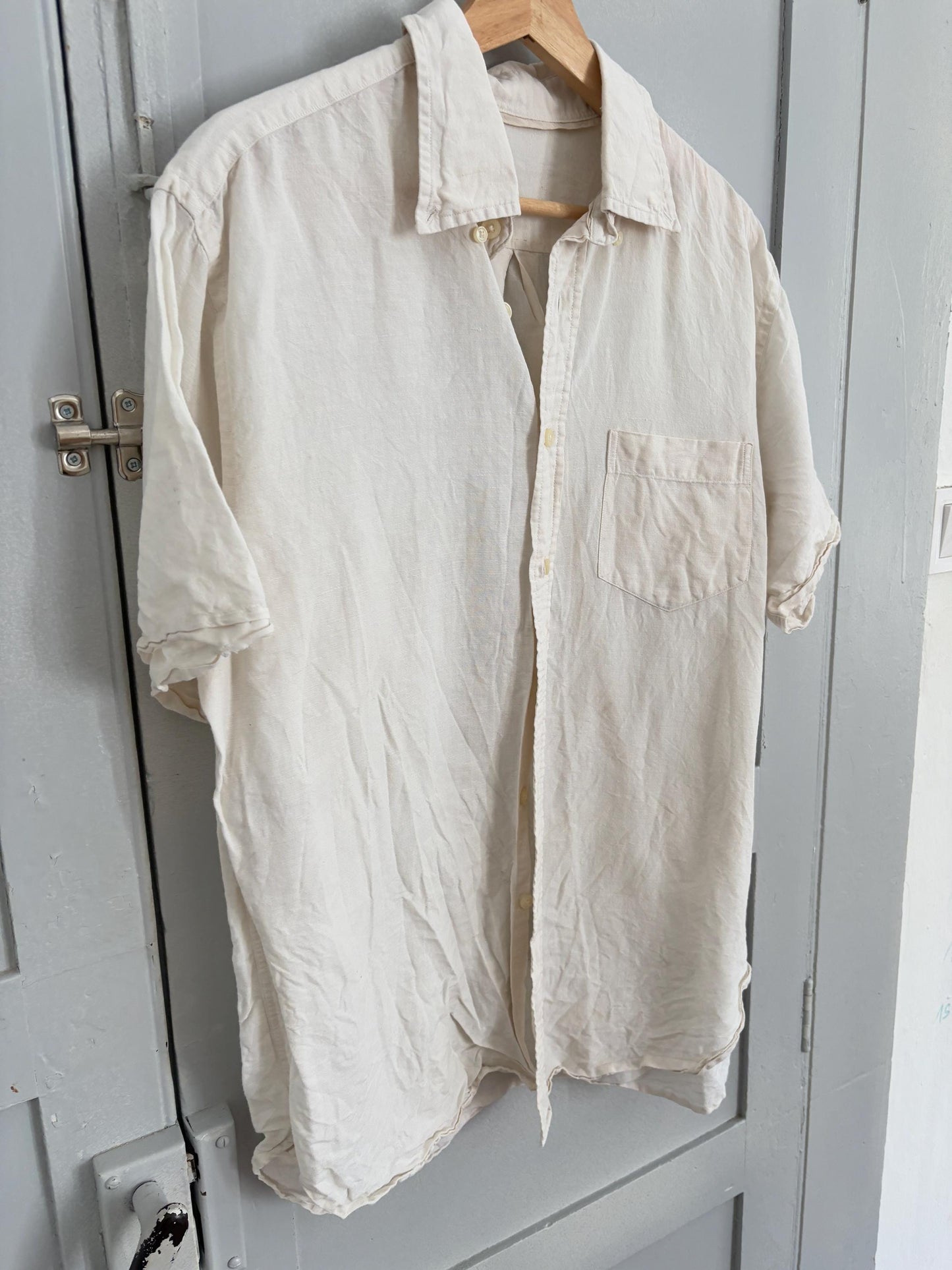 Vintage white smart men button up shirt, playful summer button down, Boxy fit Boyfriend blouse, knot tie shirt, Dark Academia shirt