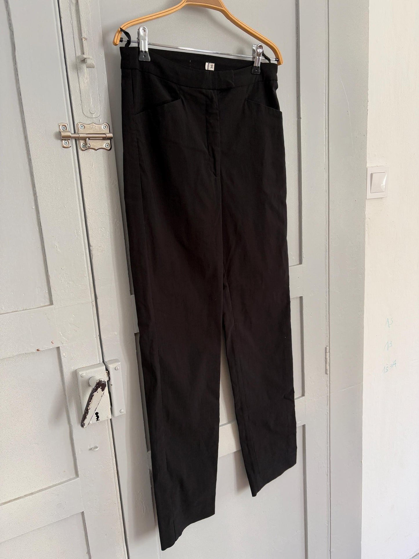 Vintage black mid waist trousers, Basic girl simple retro stretchy pants