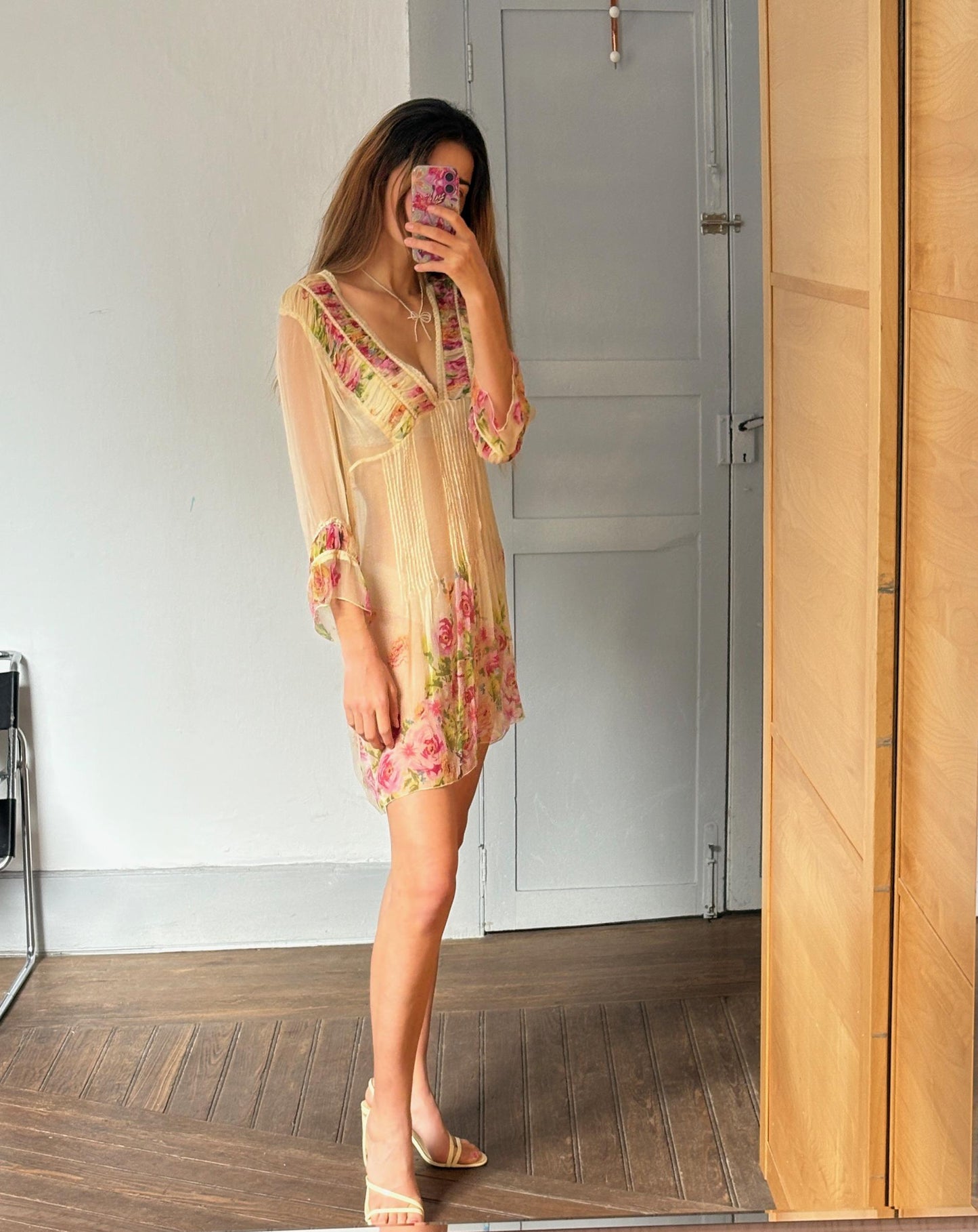 Vintage Sheer floral summer bikini dress, Sexy see through rose flower gypsy dress, Festival boho hippie beach dress