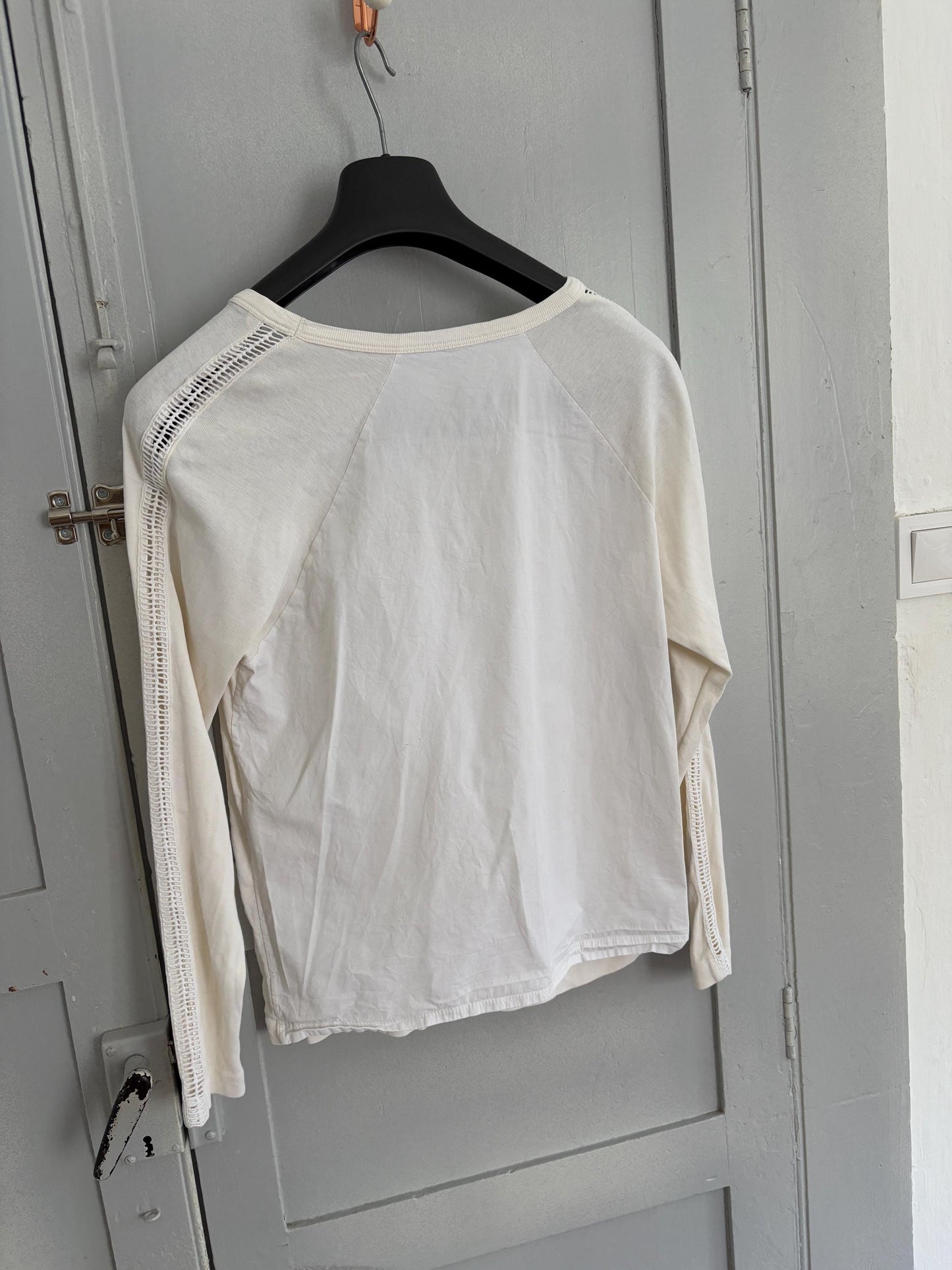 Vintage white See by Chloé long sleeve shirt, Luxury open crochet work secondhand branded woman fashion, Elegant white shirt