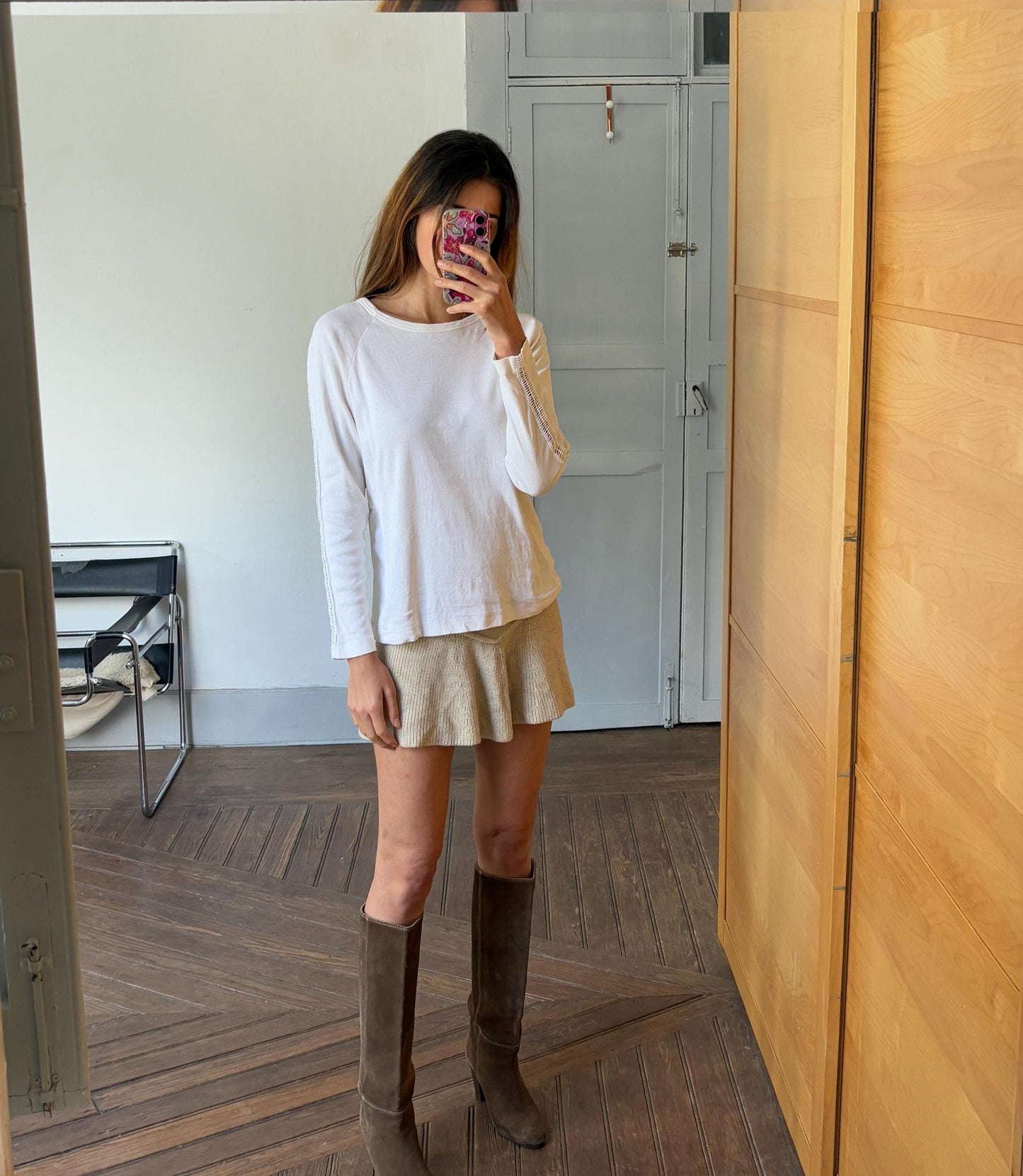 Vintage white See by Chloé long sleeve shirt, Luxury open crochet work secondhand branded woman fashion, Elegant white shirt