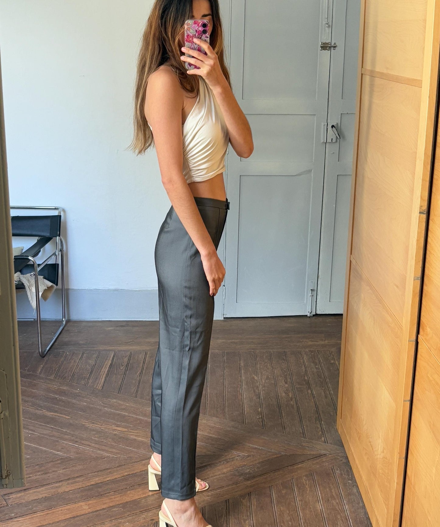 Amazing vintage shiny grey italian design trousers for women