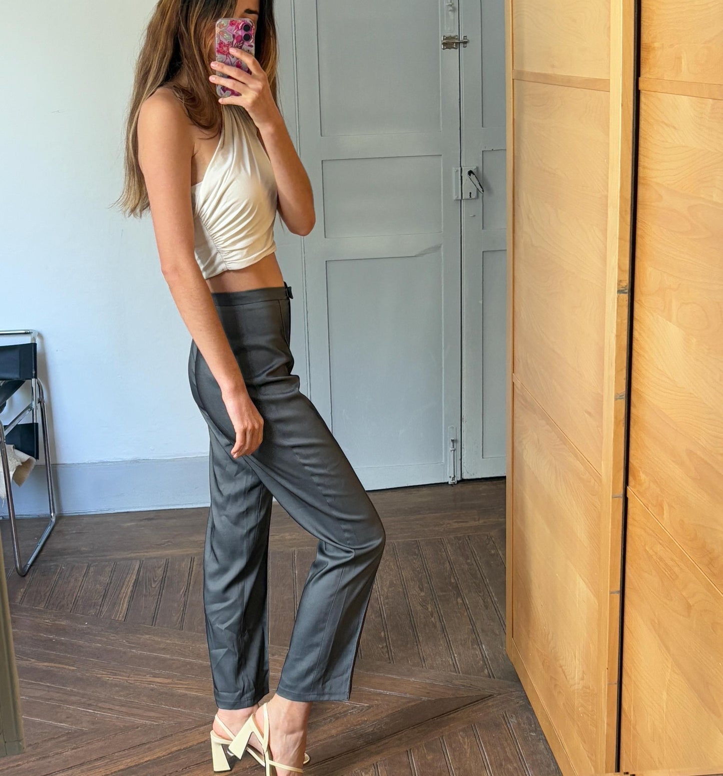 Amazing vintage shiny grey italian design trousers for women