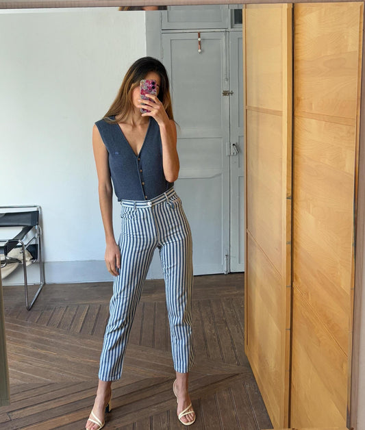 True vintage blue cotton camisole, Textured button down waistcoat, Vintage smart unisex gilet, Size S