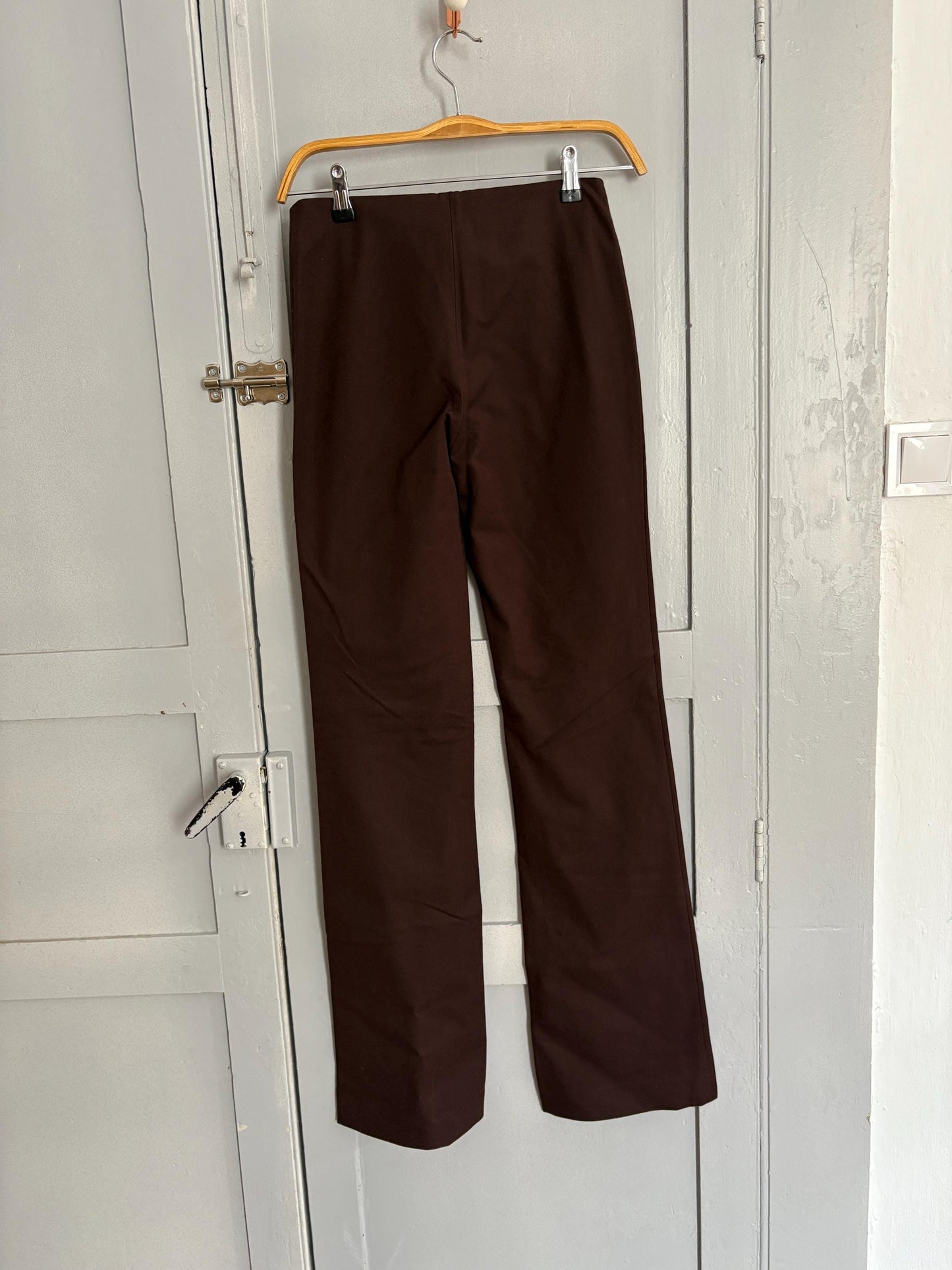 Vintage Joseph Dark chocolate brown flared pants, Mid waist bootcut skinny trousers, designer branded dead stock