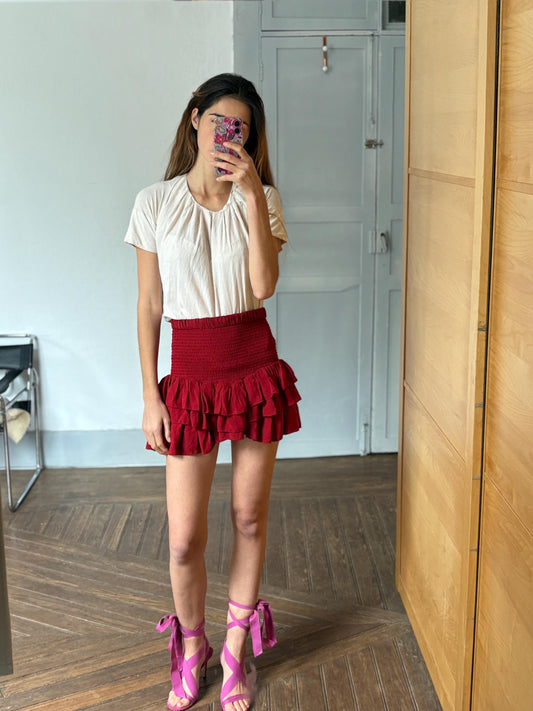 Vintage earthy light beige COS cotton shirt, Luxury minimalist elegant off white oatmeal t - shirt, XS