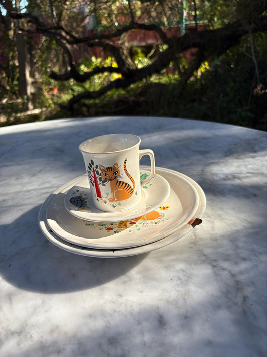 Vintage Villeroy & Boch Kids Breakfast Set - Plate, Cup and Saucer - Forest Animal Illustration - Collectible Tableware