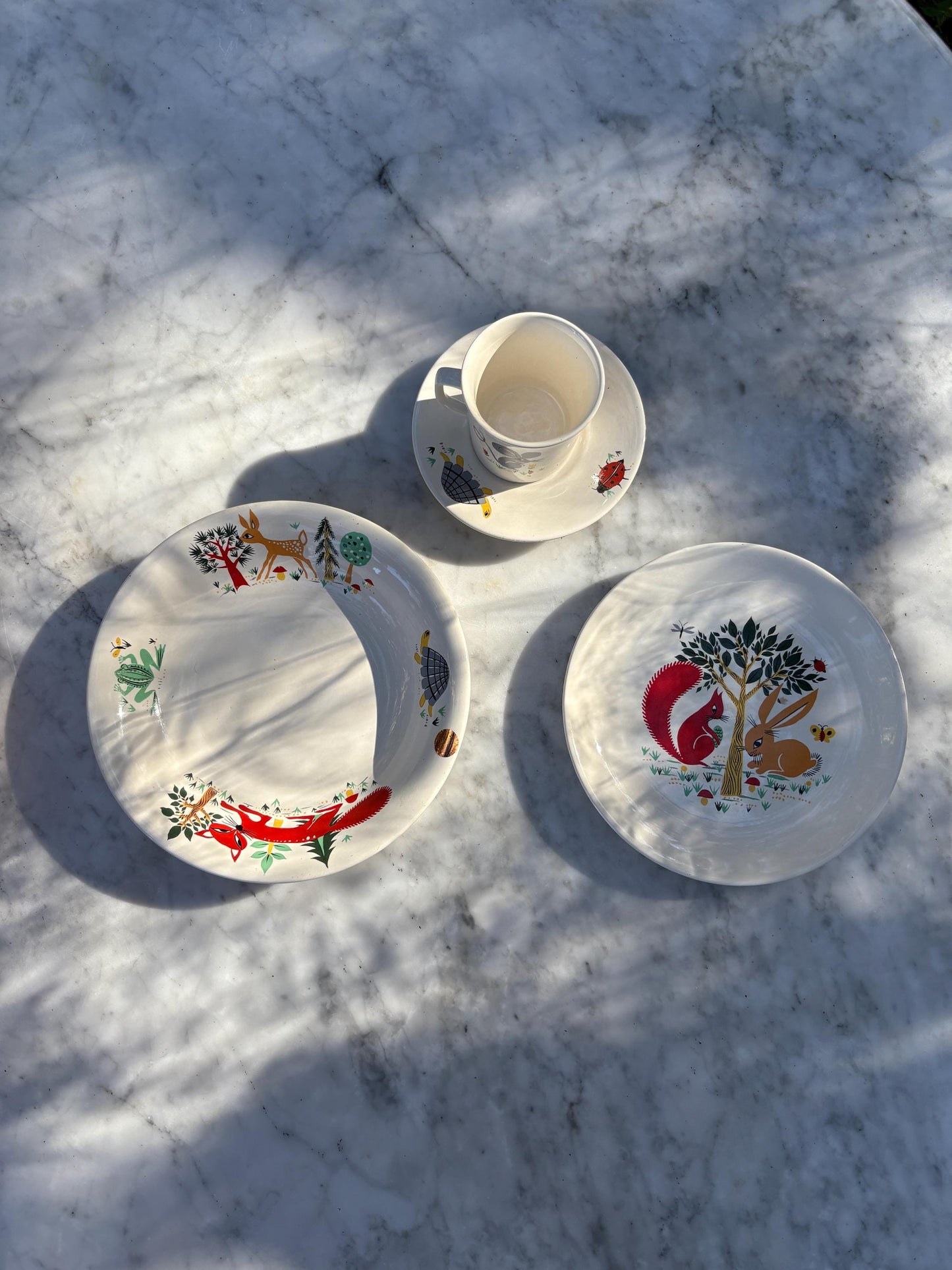 Vintage Villeroy & Boch Kids Breakfast Set - Plate, Cup and Saucer - Forest Animal Illustration - Collectible Tableware