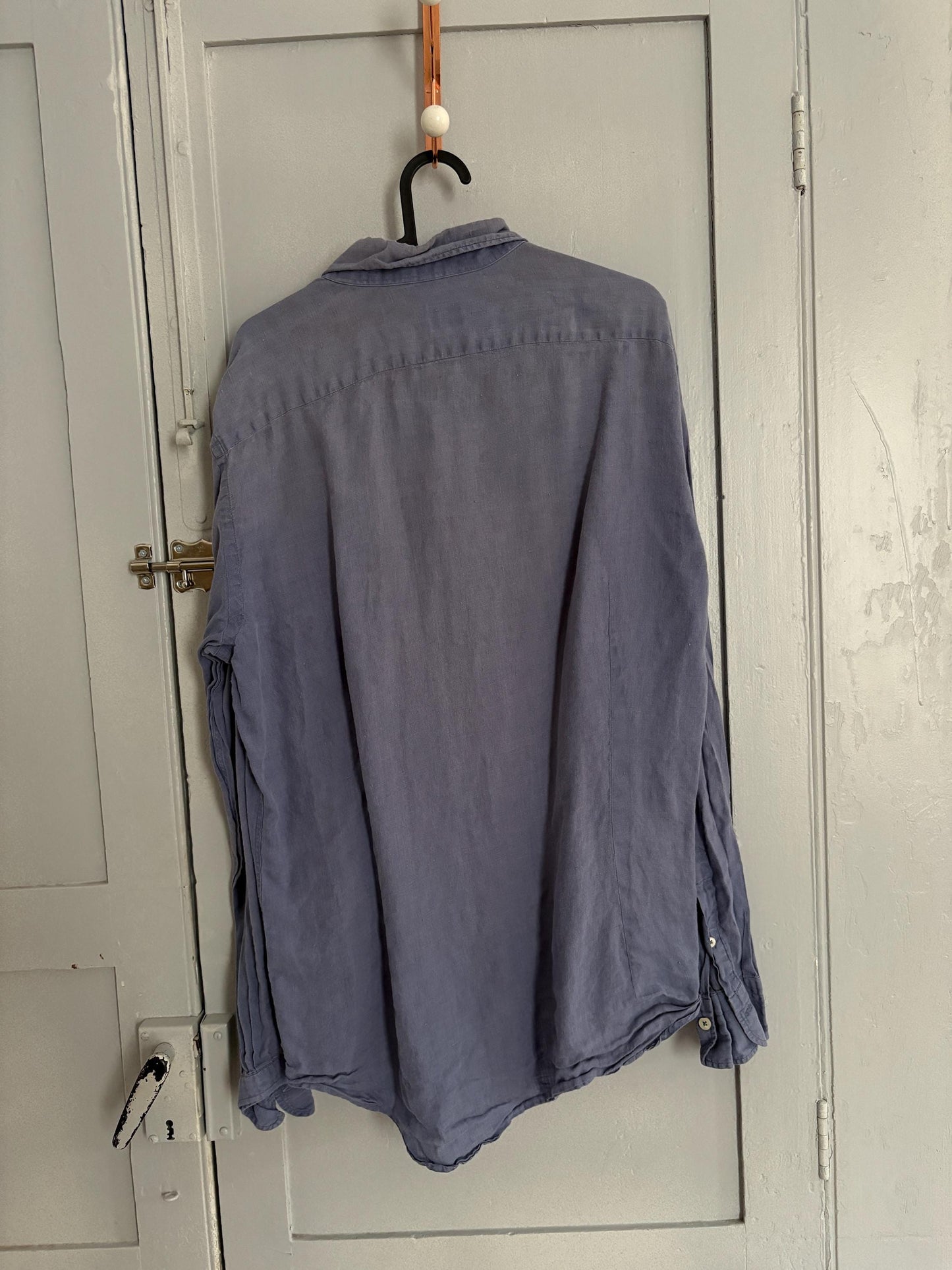 Vintage blue Italian designer Angelo Cenci 100 % linen button down shirt, Men's contemporary long sleeve blouse, Size 41