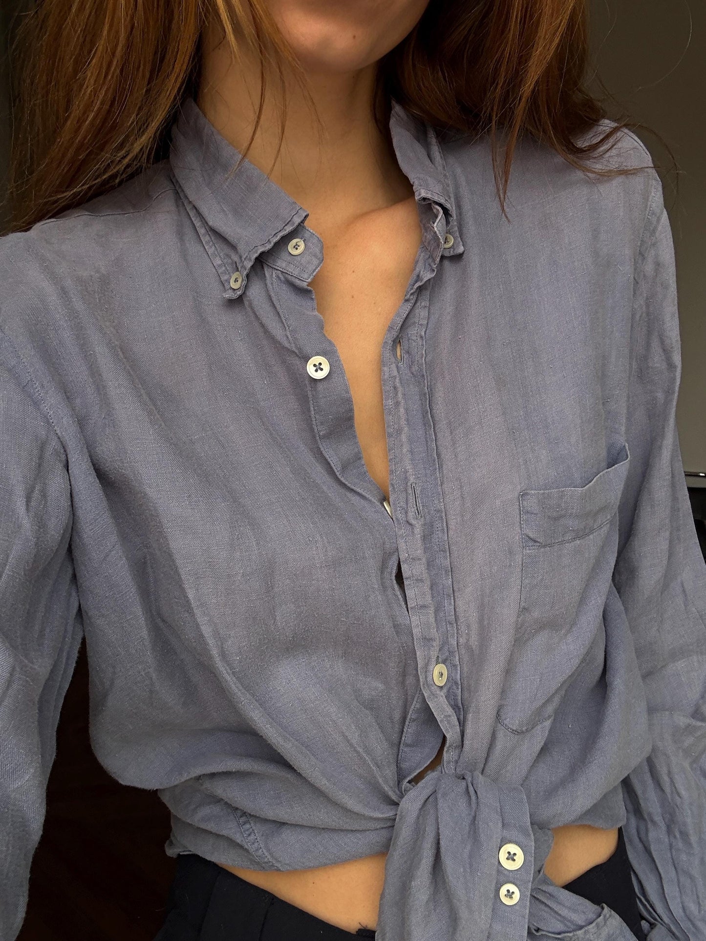 Vintage blue Italian designer Angelo Cenci 100 % linen button down shirt, Men's contemporary long sleeve blouse, Size 41