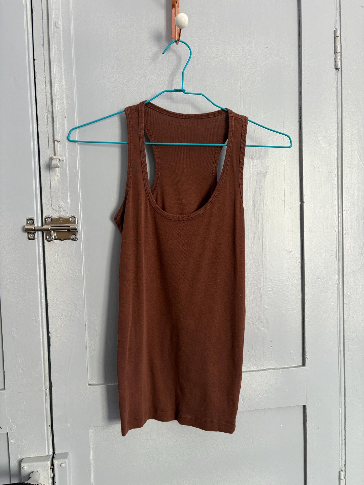Minimalist Vintage Brown Tank Top | Soft Neutral Ribbed Camisole | Size XS-S