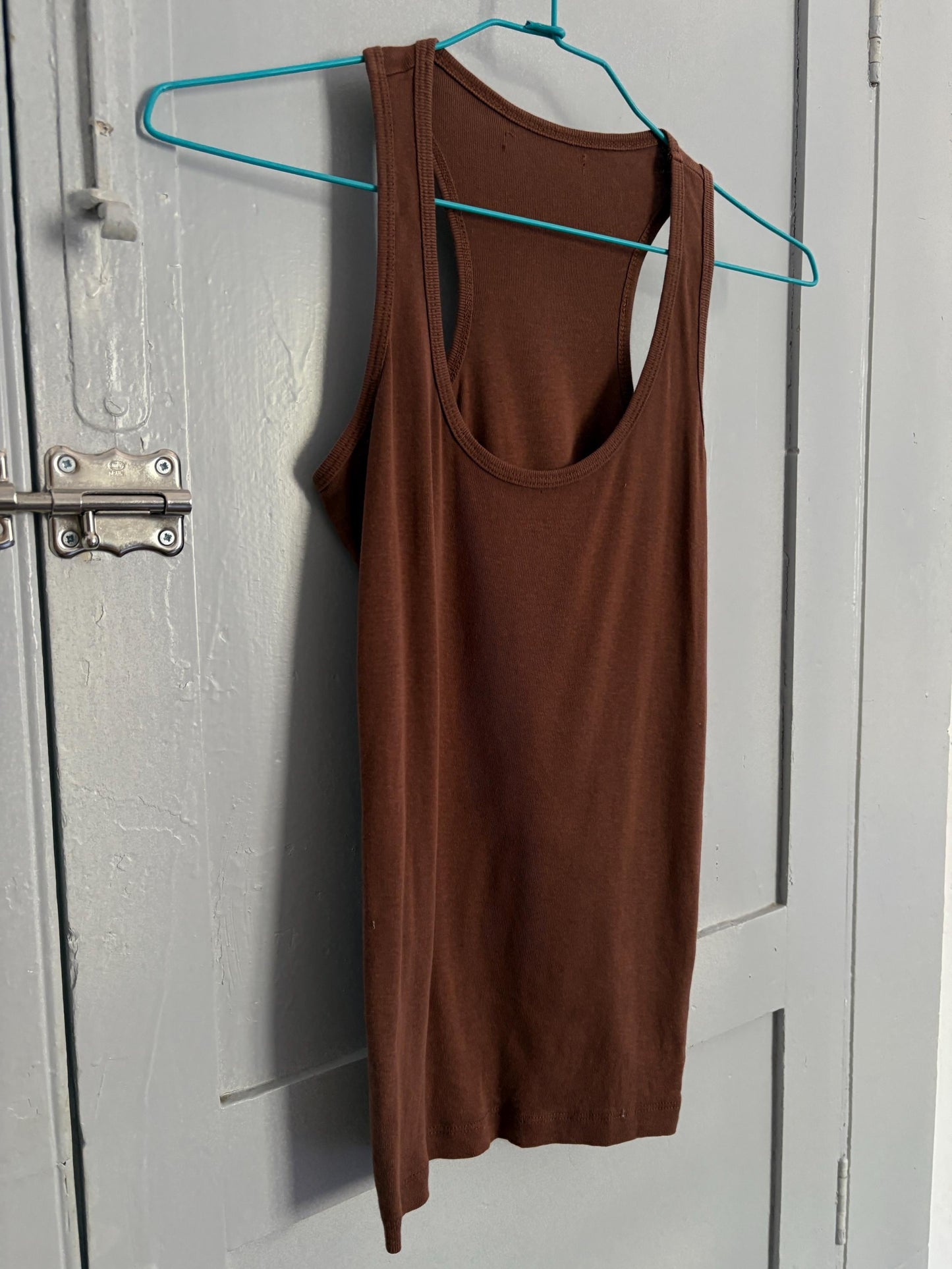 Minimalist Vintage Brown Tank Top | Soft Neutral Ribbed Camisole | Size XS-S