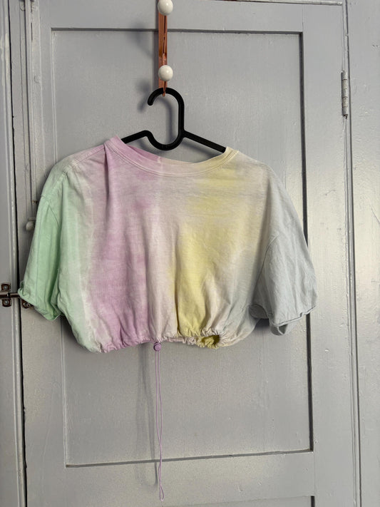 Tie die cotton crop top, Elastic waist short Cropped festival t-shirt, Y2k retro colourful summer t shirt