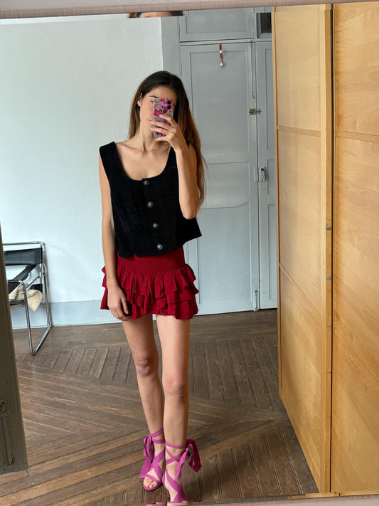 Vintage black sleeveless vest with Edelweiß buttons, Cottage core aesthetic clothing, Cute school girl uniform, German Folklore dirndl top