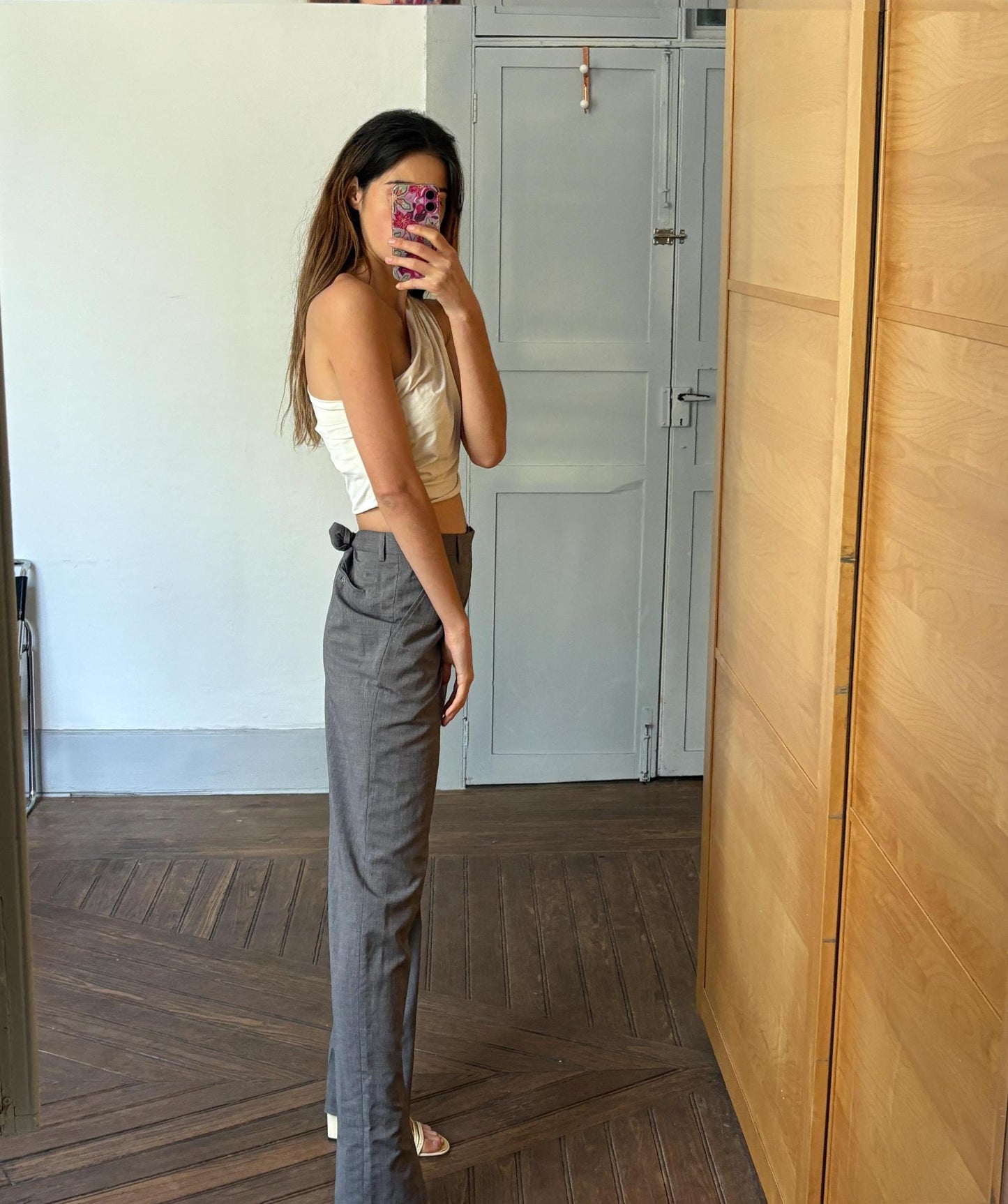 Vintage Grisby Barcelona High-Waisted Wool Trousers | Grey Wide-Leg Tailored Pants | Size S