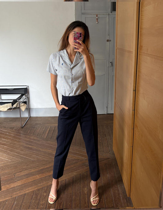 Vintage luxury black high waist cropped leg trousers, Dark academia style trousers, 100 % Pure wool High waist Elegant formal pants, XS