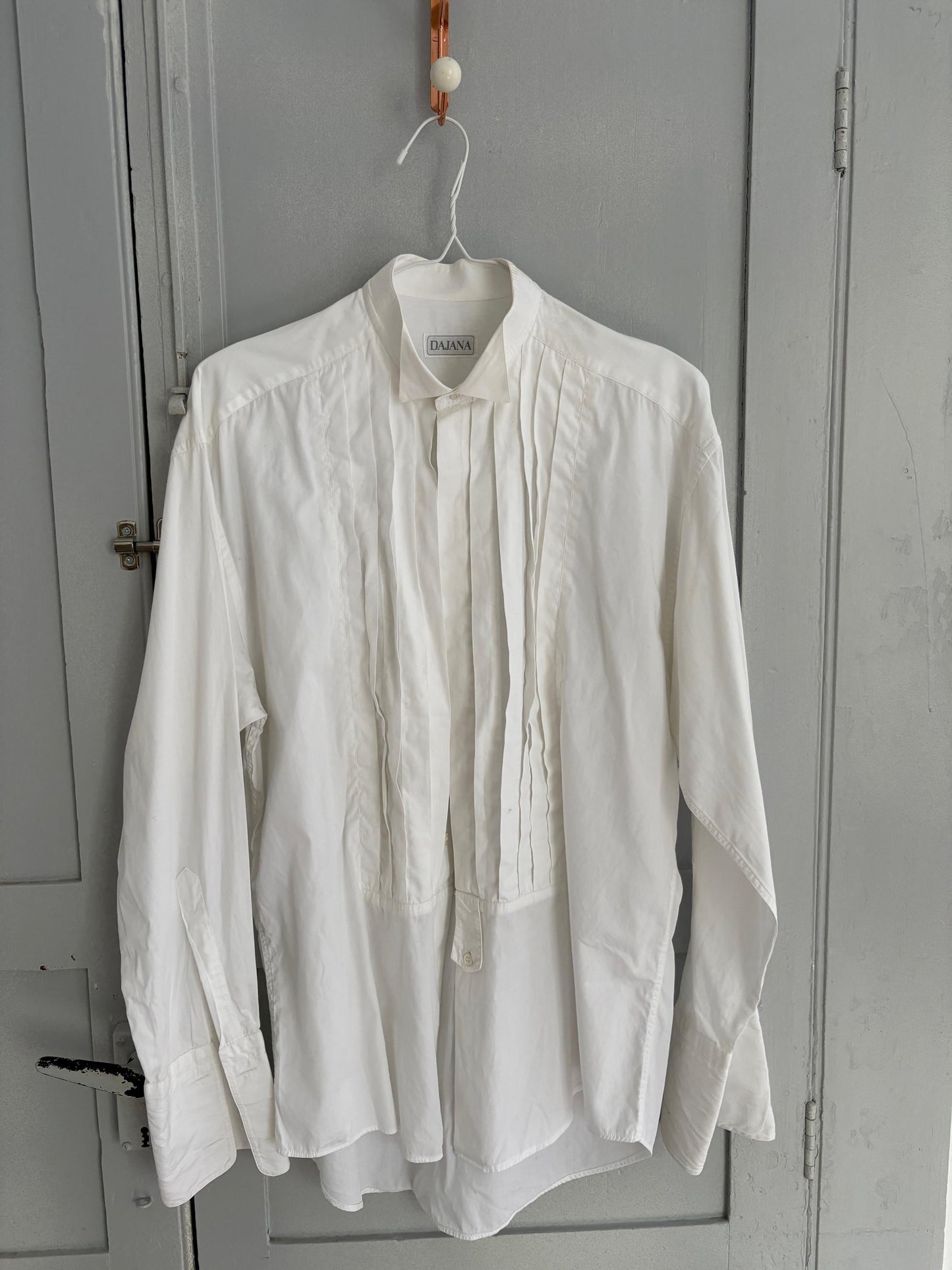 White Crisp Tuxedo button up shirt, Luxury vintage Blouse, Boyfriend Oxford shirt, Oversized academia Fit, MEN Size 40 - L